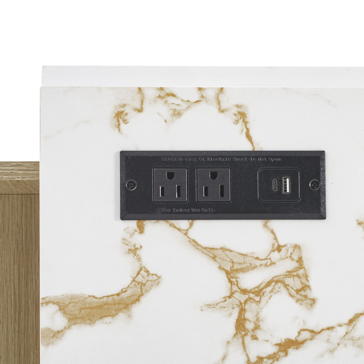 variant-group:rf-n707p353934y|Roomfitters 55.5" Fluted Kitchen Island with Double Drop Leaf, Natural Storage Cart with Power Outlet & Faux Marble Top