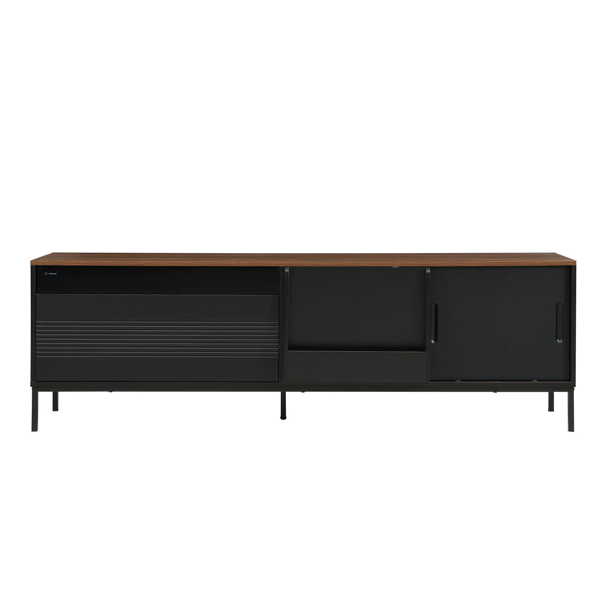 variant-group:rf-n724p360370b|Roomfitters Mid-Century Modern 70" TV Stand Console with Sliding Doors, Black