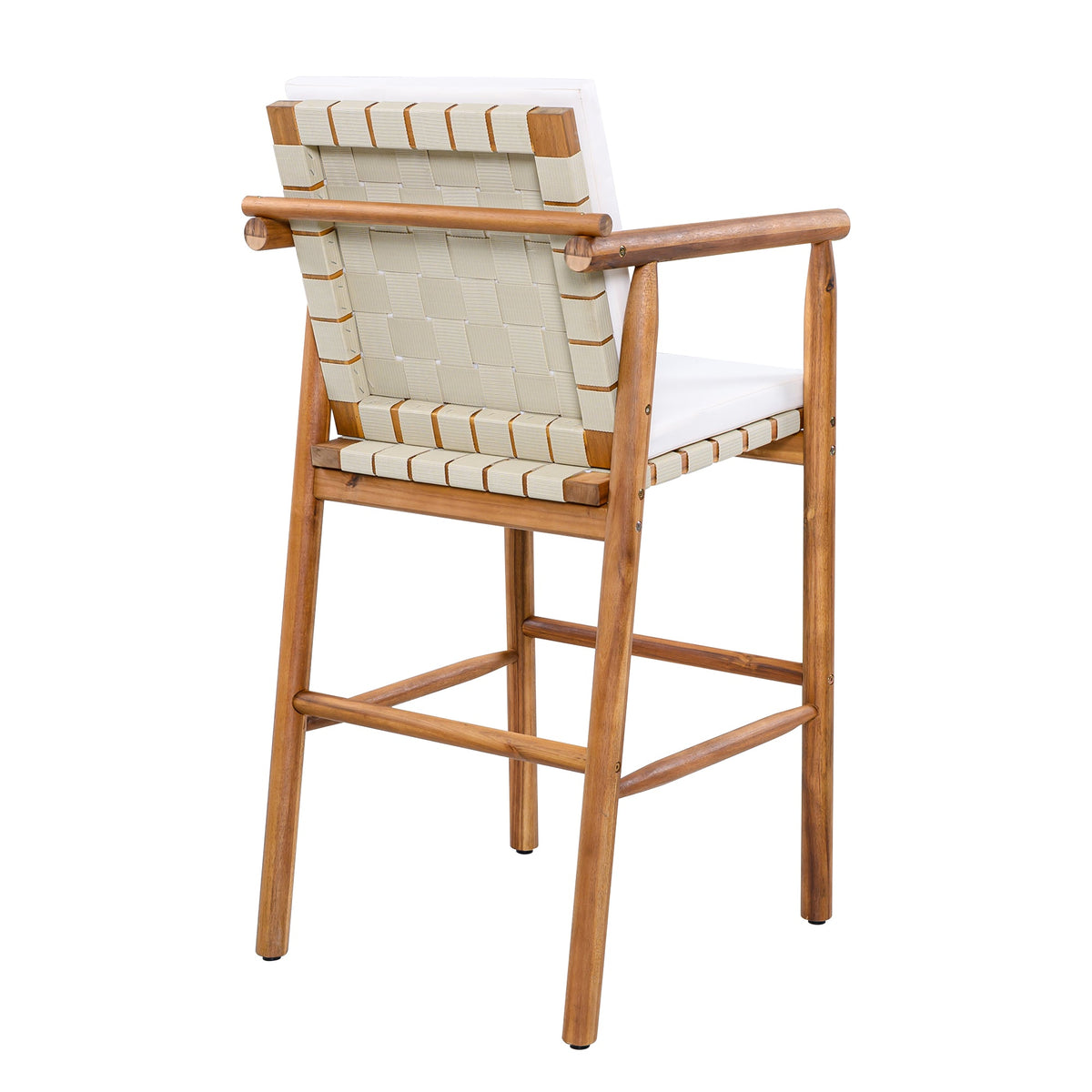 Roomfitters Set of 2 Outdoor Bar Stools with Beige Cushions, Natural Wood High Chairs for Patio Balcony Kitchen, Natural Roomfitters