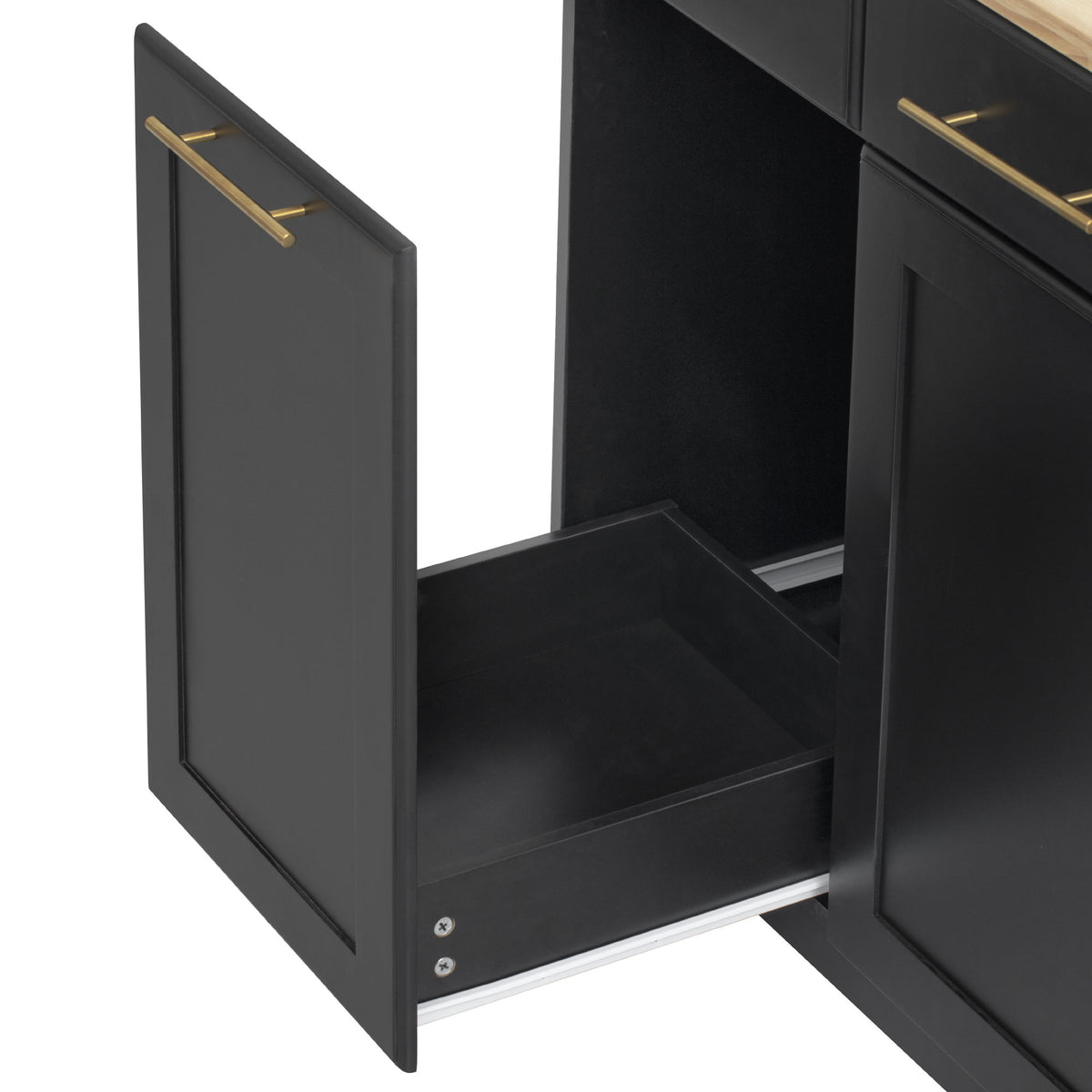 variant-group:rf-n707s299014b|Roomfitters 59.3" Kitchen Island with Power Outlet, Drop Leaf and Double Trash Can Pull Out, Rolling Cart, Black