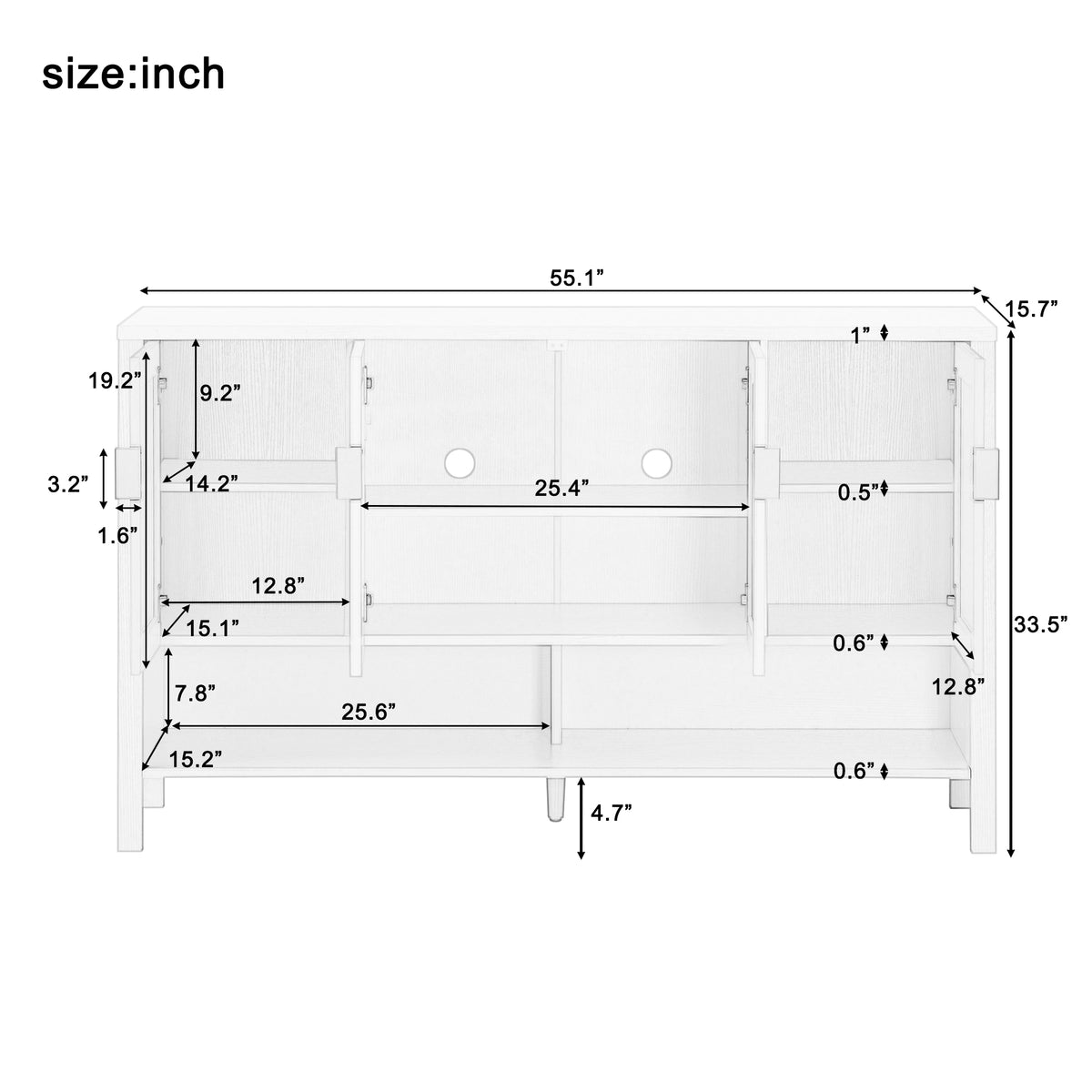 variant-group:rf-n711p345165v|Roomfitters Sideboard Buffet Cabinet with 4 Door Mid-century Modern Geometric Storage and Open Shelf for Kitchen & Dining, Blue