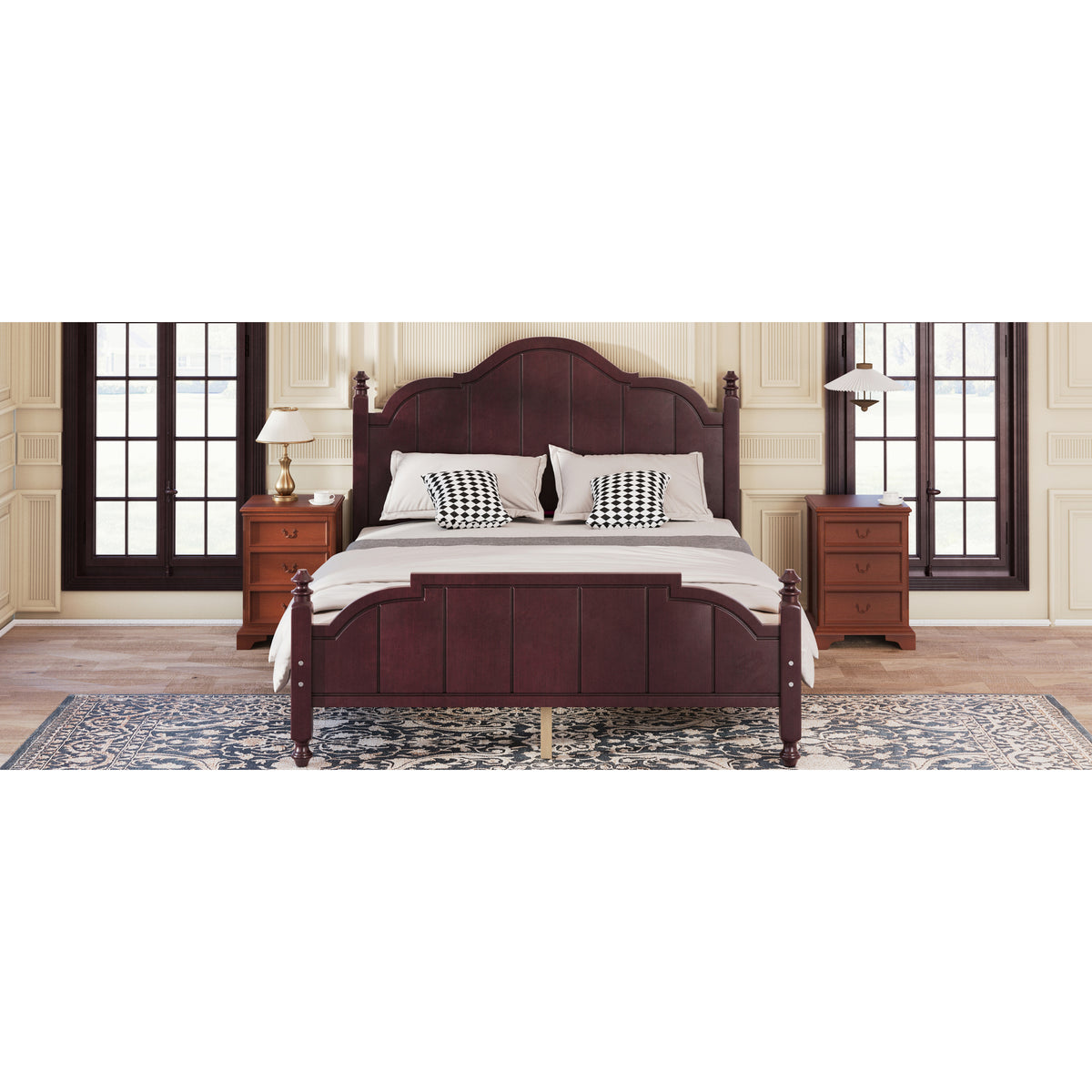 variant-group:rf-n733p360940p|Roomfitters Queen Wood Platform Bed Frame with Curved Headboard, Vintage Style Slat Support, No Box Spring Required, Espresso