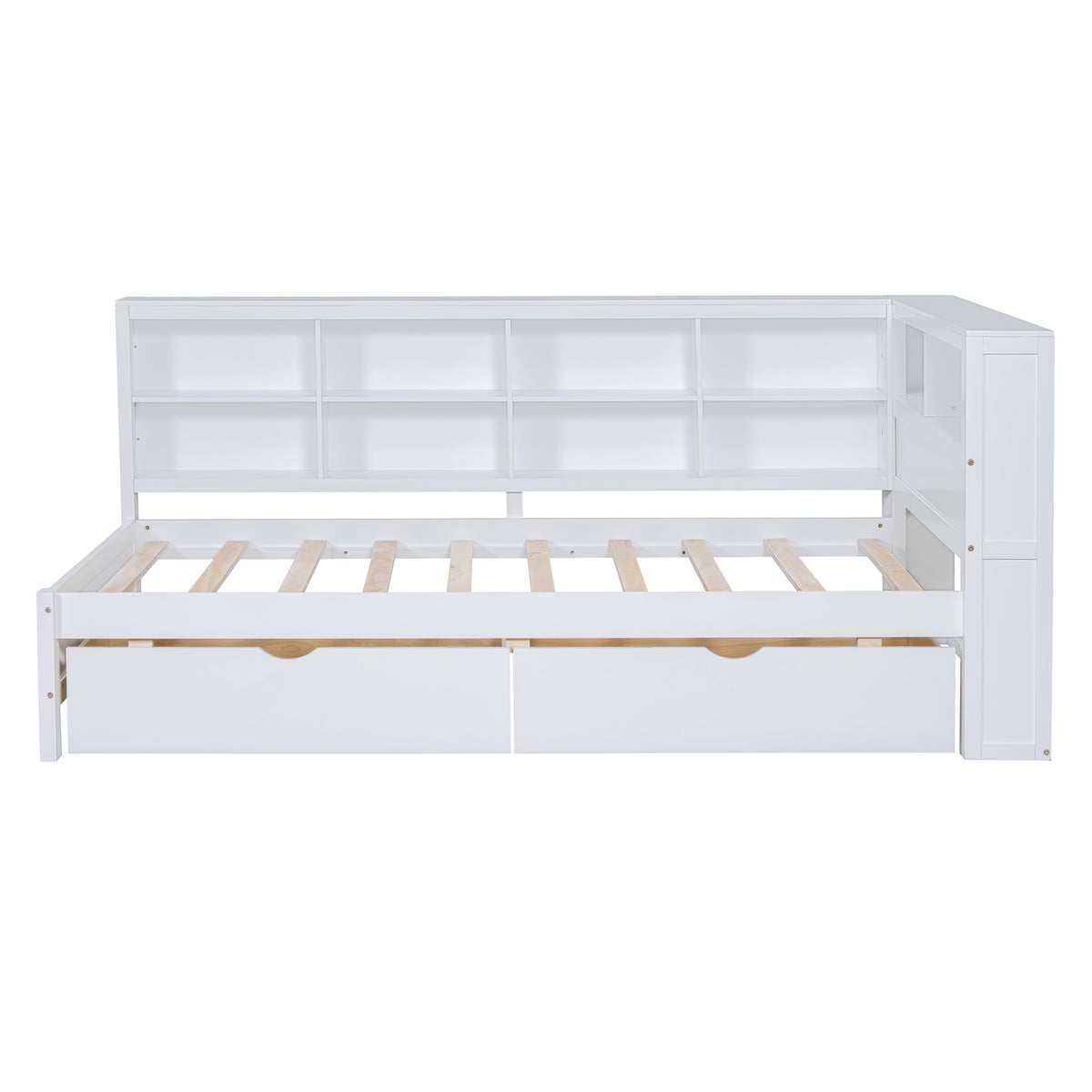 variant-group:rf-n733s347768k|Roomfitters Wooden Twin Daybed with Underbed Storage, Built-In Shelf & USB Charging Ports, White