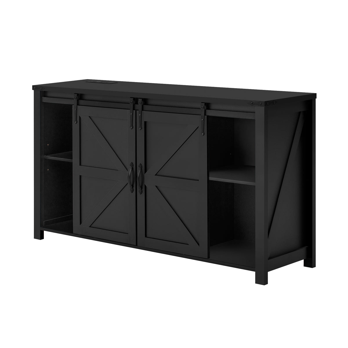 variant-group:rf-n711p347377b|Roomfitters 55.1" Storage Cabinet with 4 Drawers and Sliding Barn Doors, Farmhouse Sideboard Buffet for Kitchen & Dining, Black