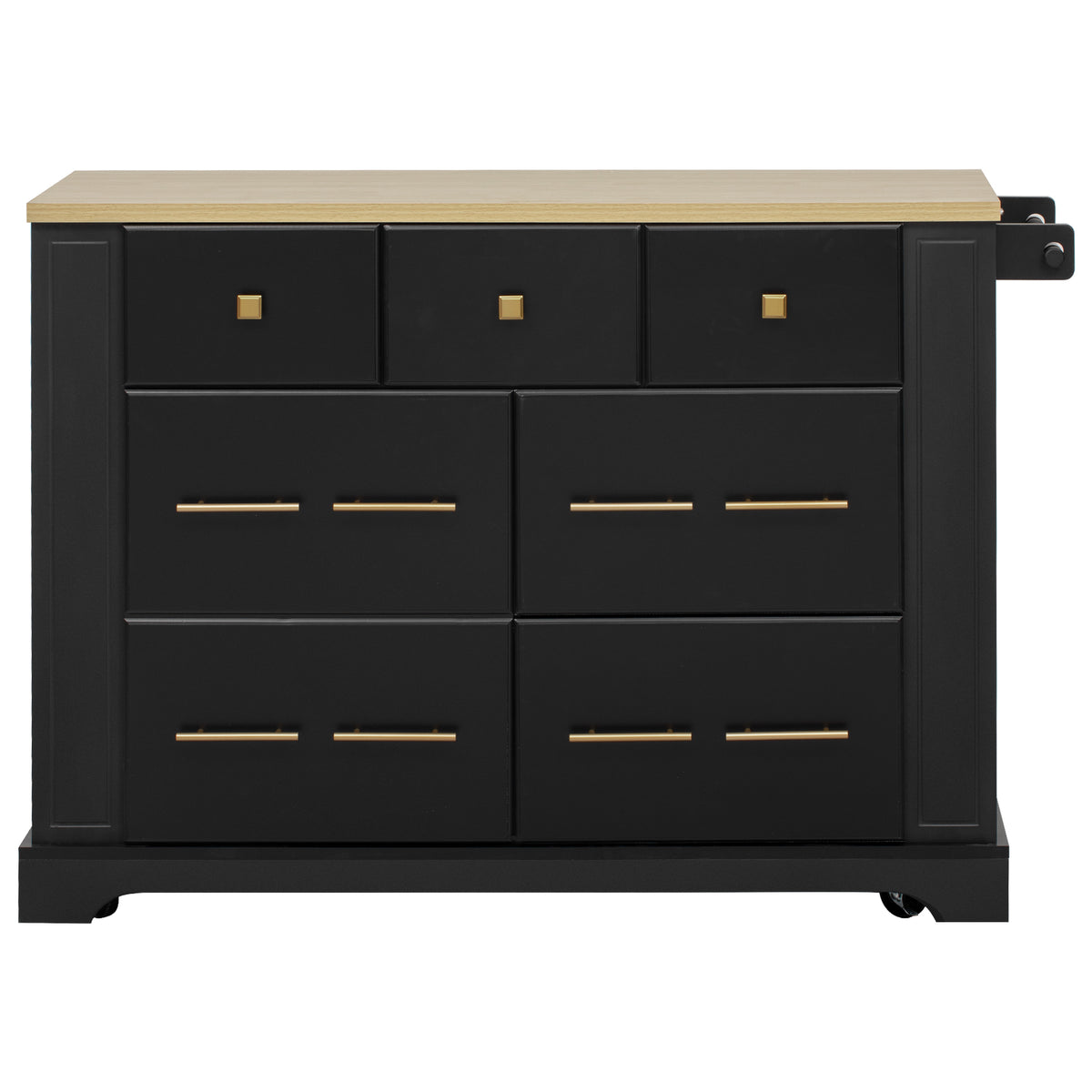 variant-group:rf-n707s307292b|Roomfitters 51" Kitchen Island with Power Outlet and Drop Leaf, Rolling Cabinet with Pull-Out Trash Can Drawer, Black