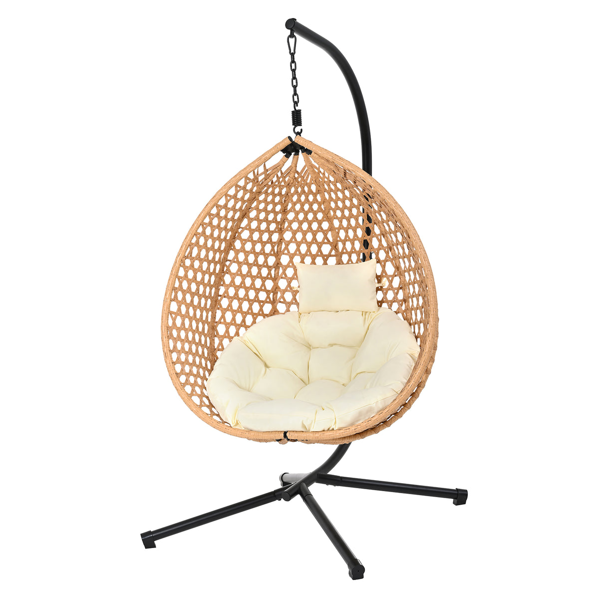 variant-group:rf-n711p255131q|Roomfitters Hanging Egg Chair with Stand, Rattan Wicker Swing Chair with Cushion for Indoor Outdoor Patio Balcony, Beige
