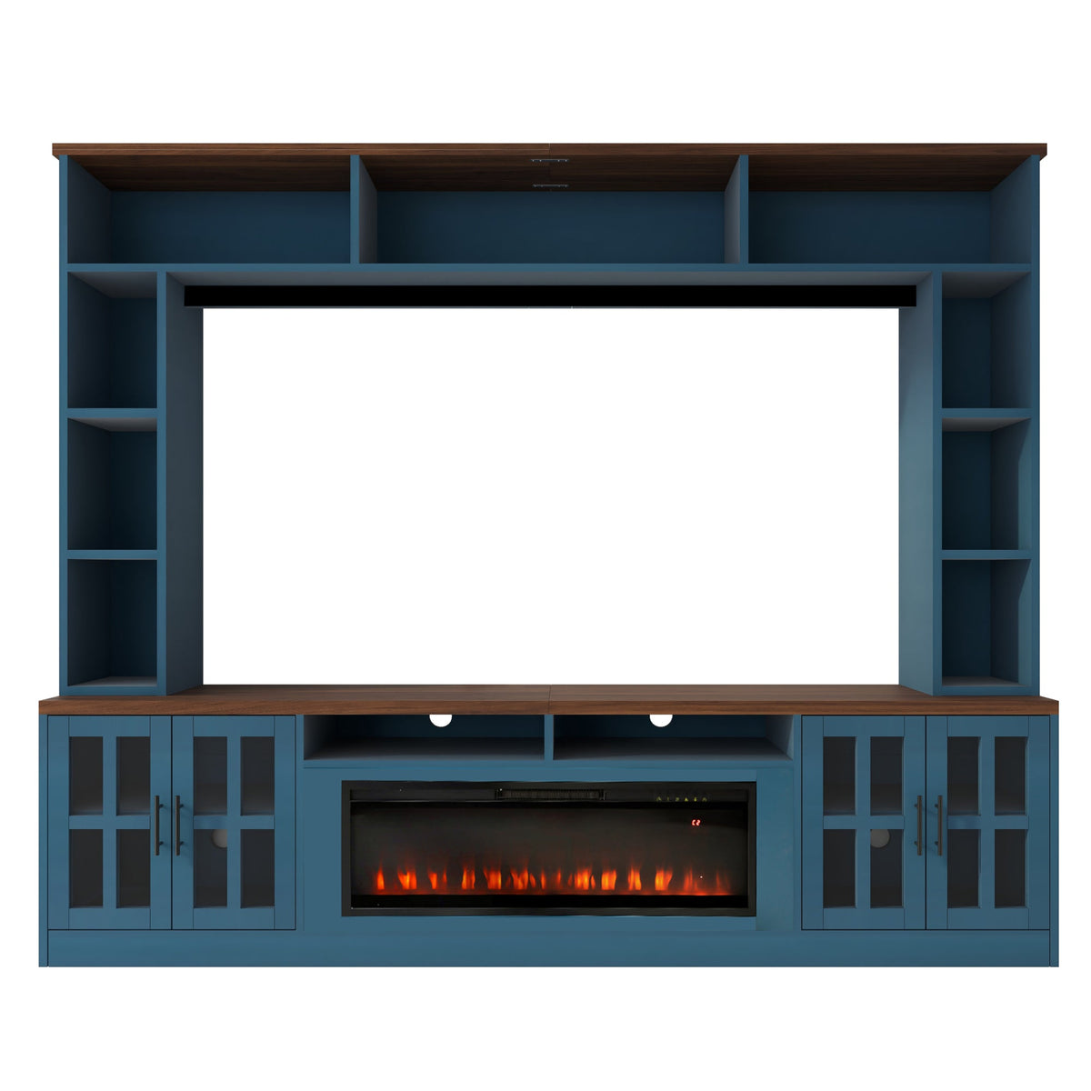 Roomfitters 95.5"W Large Wall Unit Entertainment Center, 39" LED Fireplace, Navy Blue Roomfitters