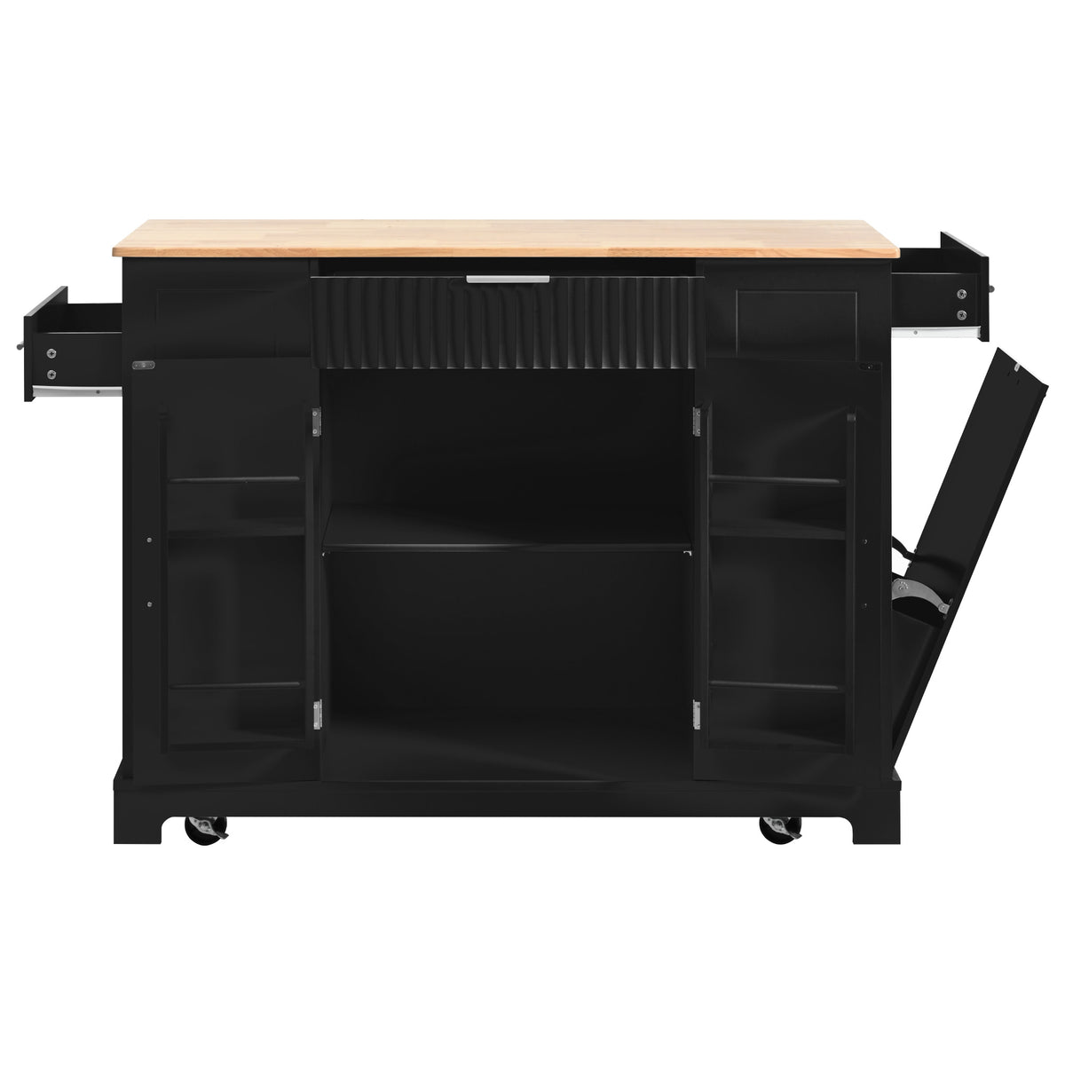 variant-group:rf-n707s221571b|Roomfitters Kitchen Island with Tilt Out Trash Can and Power Outlet, Fluted Storage Cabinet on Wheels, Black