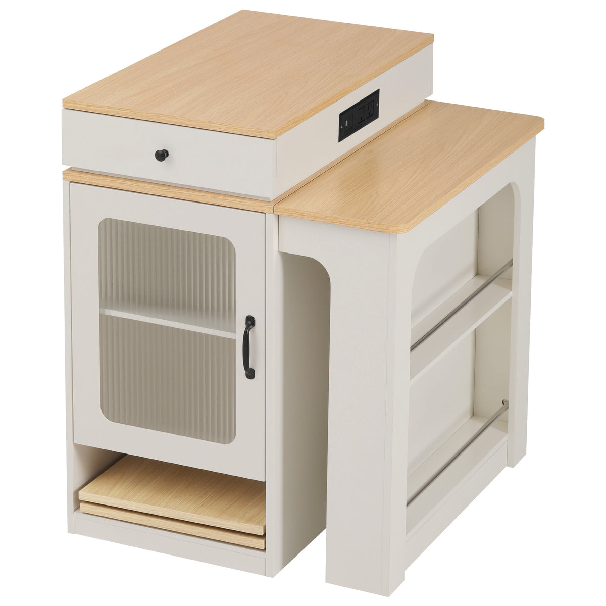 variant-group:rf-n707s000017w|Roomfitters 59.5" Kitchen Island with 41.8" Extendable Dining Table, Double-Sided Storage, Power Outlet, 2 Drawers, White