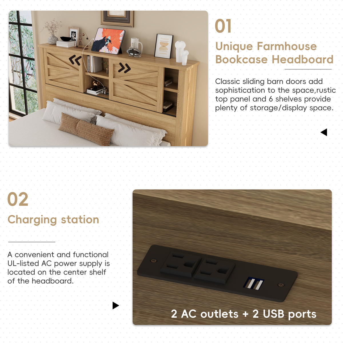 variant-group:rf-n733s369048m|Roomfitters 3 Piece Bedroom Set, Full Farmhouse Platform Bed with Sliding Headboard, Bedside Tables, Natural