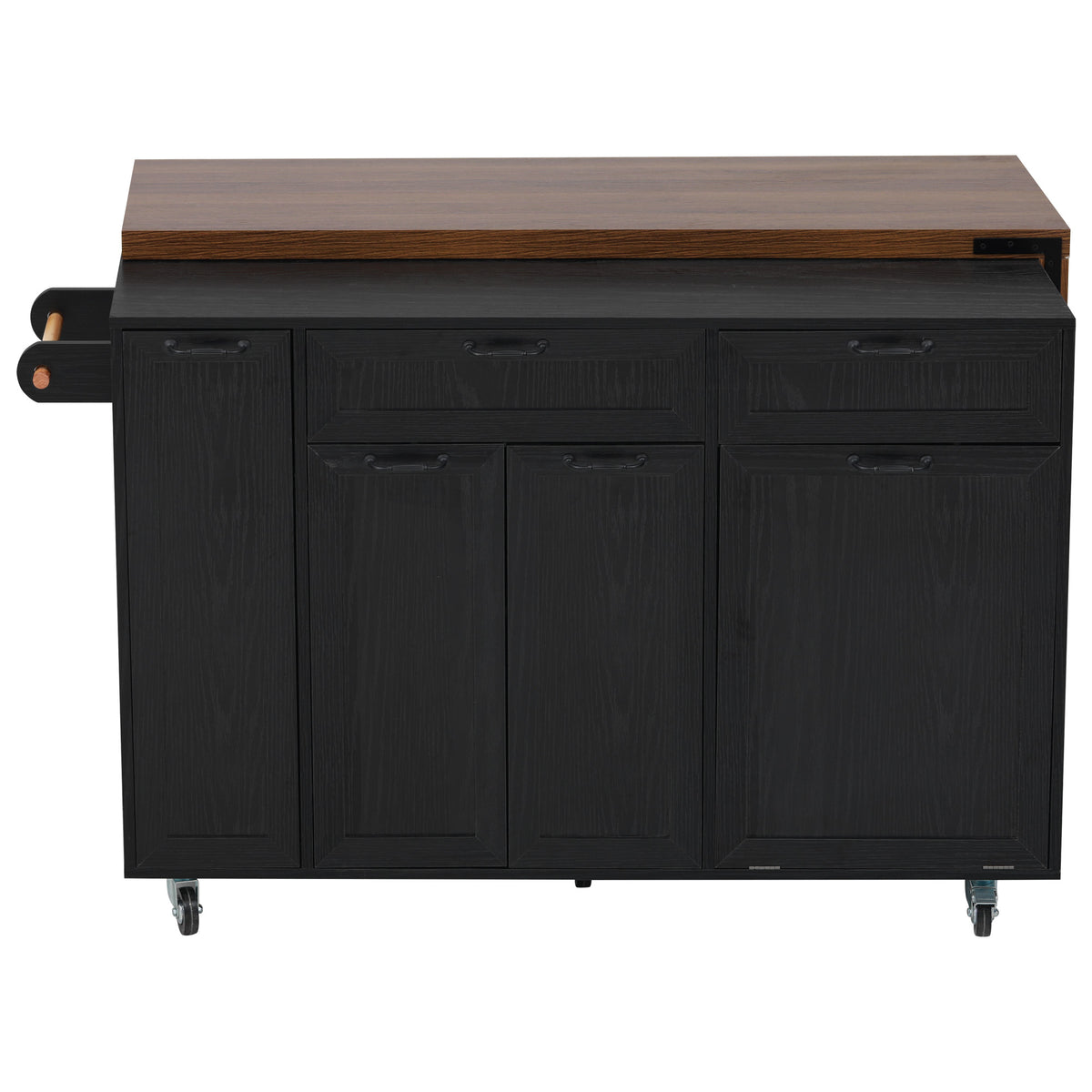 variant-group:rf-n707s000026b|Roomfitters 102.3" Kitchen Island with Tilt Out Trash Can Cabinet, Rolling Storage Cart, Slide-out Spice Rack, Black