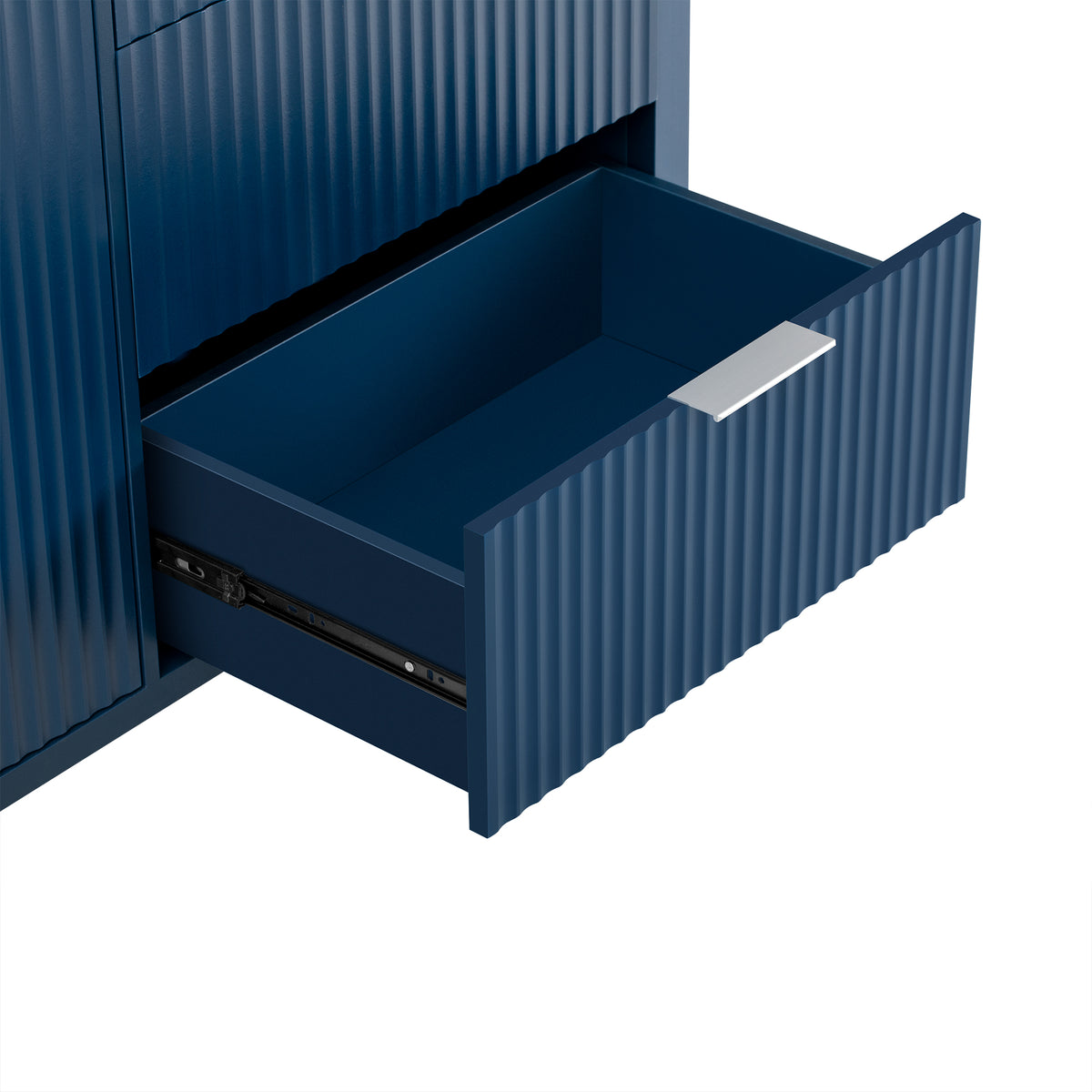 variant-group:rf-n711p345172v|Roomfitters Sideboard Buffet Cabinet with 3 Drawers, 2 Door Mid-century Fluted Accent Storage for Kitchen & Dining, Navy Blue