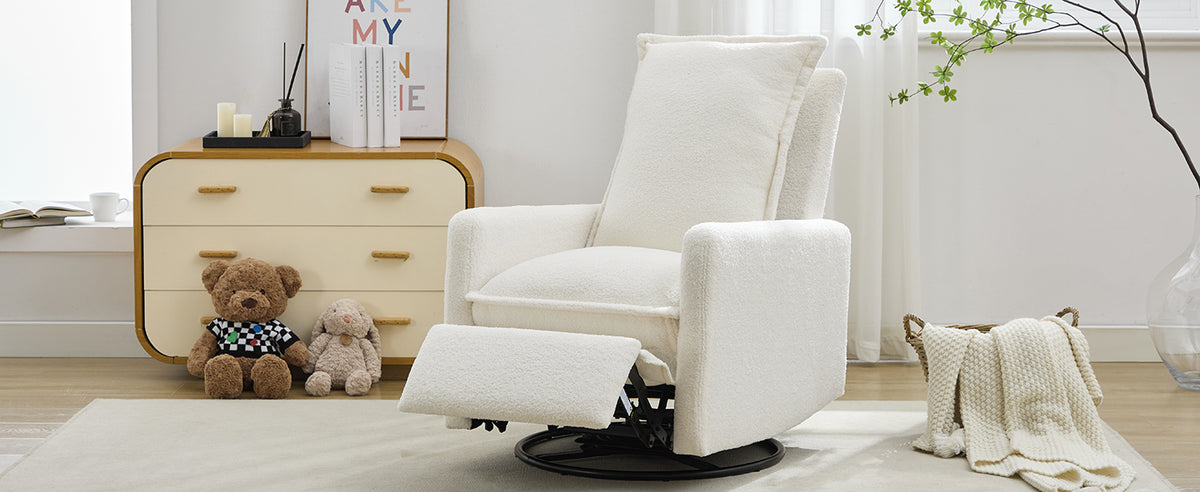variant-group:rf-n701p348238k|Roomfitters Swivel Rocker Recliner Chair, Glider Rocking Armchair, Teddy Fleece Nursery Reclining Lounge Accent Chair, White