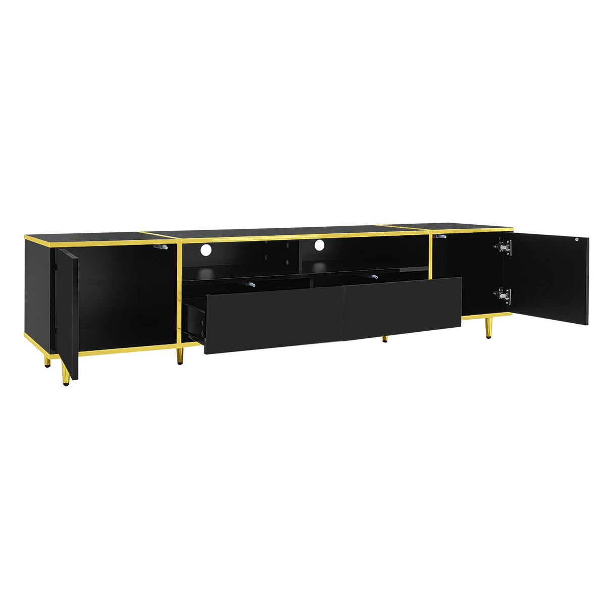 Roomfitters Modern TV Stand for up to 80 Inch TV, Entertainment Console with LED Shelves, Drawers and Cabinets, Black Roomfitters