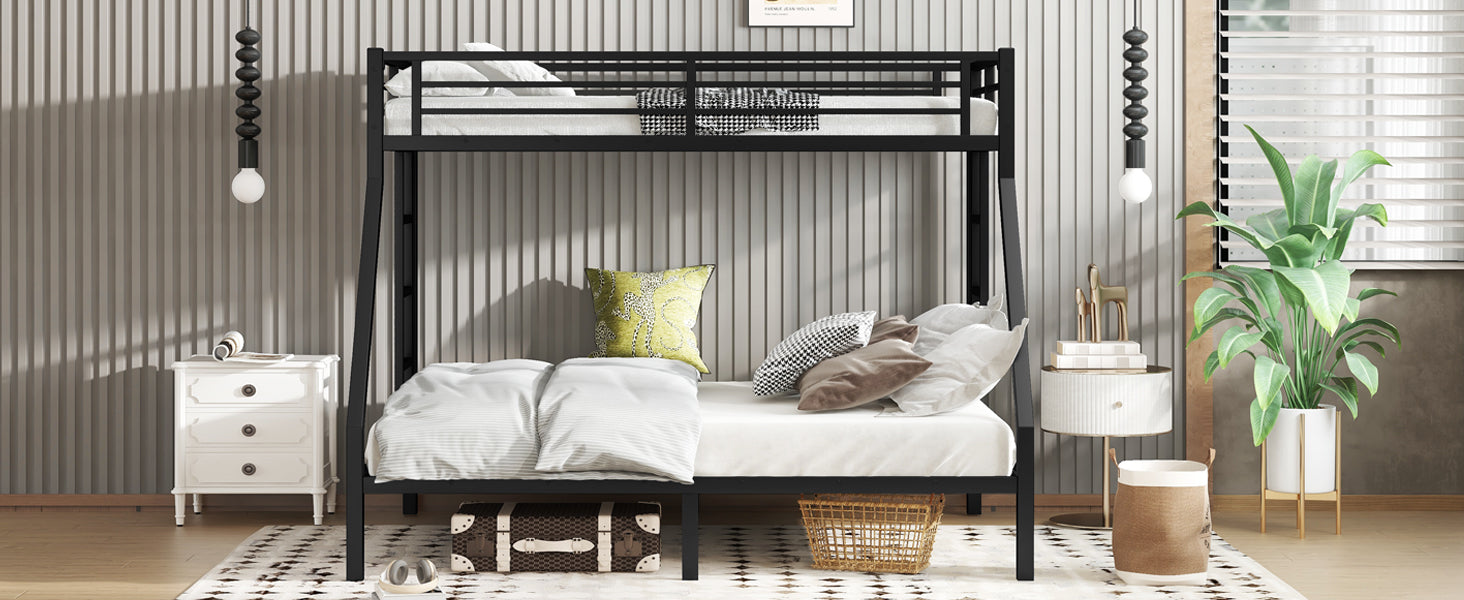 variant-group:rf-w1580p336606|Roomfitters Metal Twin XL Over Queen Bunk Bed Frame with Ladder & Safety Rail, Durable Space-Saving Design, Black