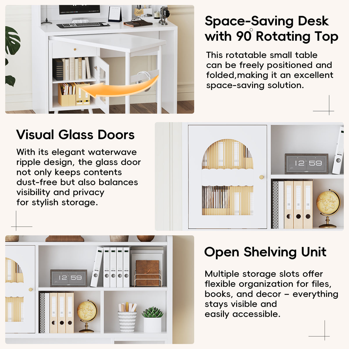 variant-group:rf-n733s363716k|Roomfitters Rotating L-Shaped Computer Desk with Shelves and Storage, 90° Swivel Office Writing Desk, White