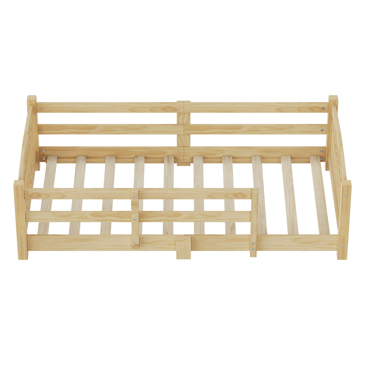 variant-group:rf-n733p400298n|Roomfitters Twin Montessori Floor Bed with Guardrails, Solid Wood Low Platform Bed with Slats, Easy Assembly, Natural