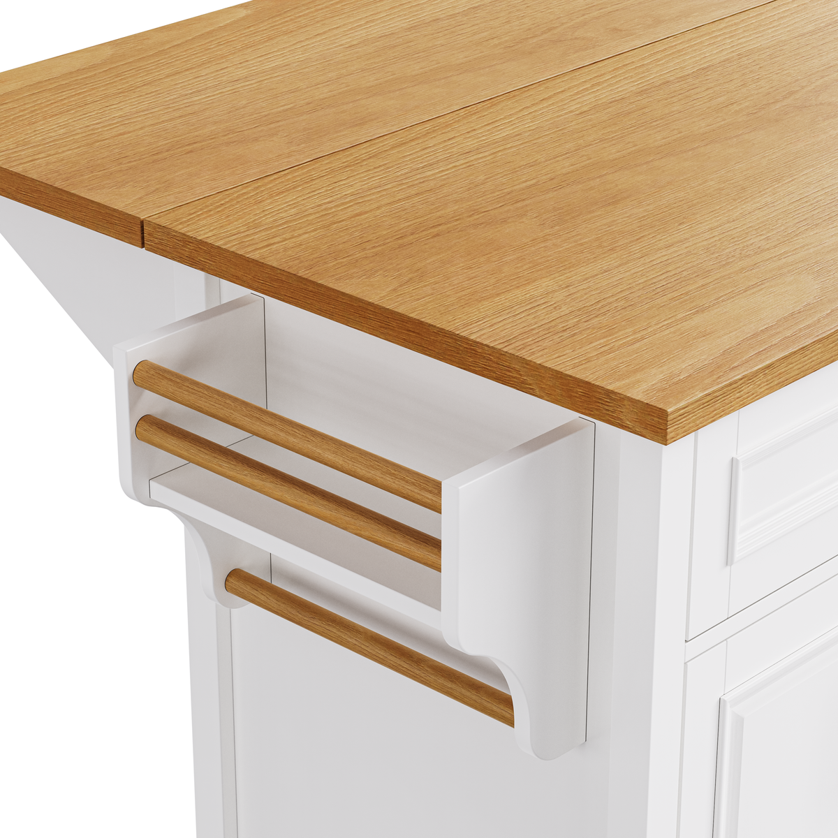 variant-group:rf-n707p195393w|Roomfitters 52" Kitchen Island with Drop Leaf, Rolling Kitchen Cart with Storage Cabinet, Spice Rack, Towel Rack, Adjustable Shelf, White