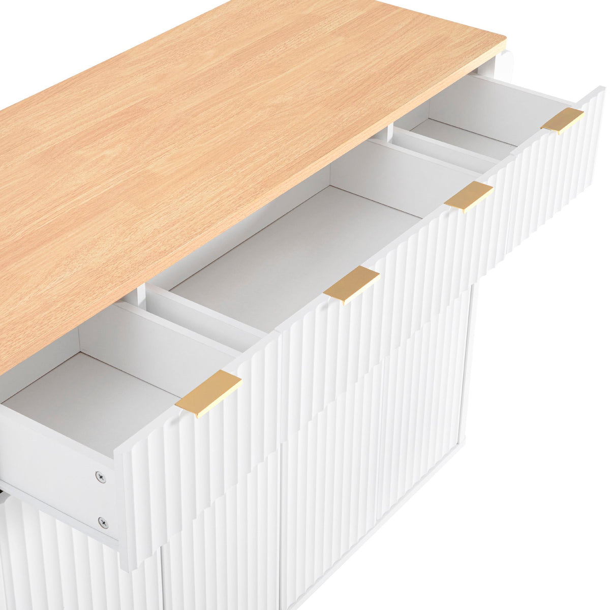 Roomfitters 55.5" Kitchen Island with Power Outlet and Drop Leaf, Rolling Storage Cabinet with Fluted Door Design, White