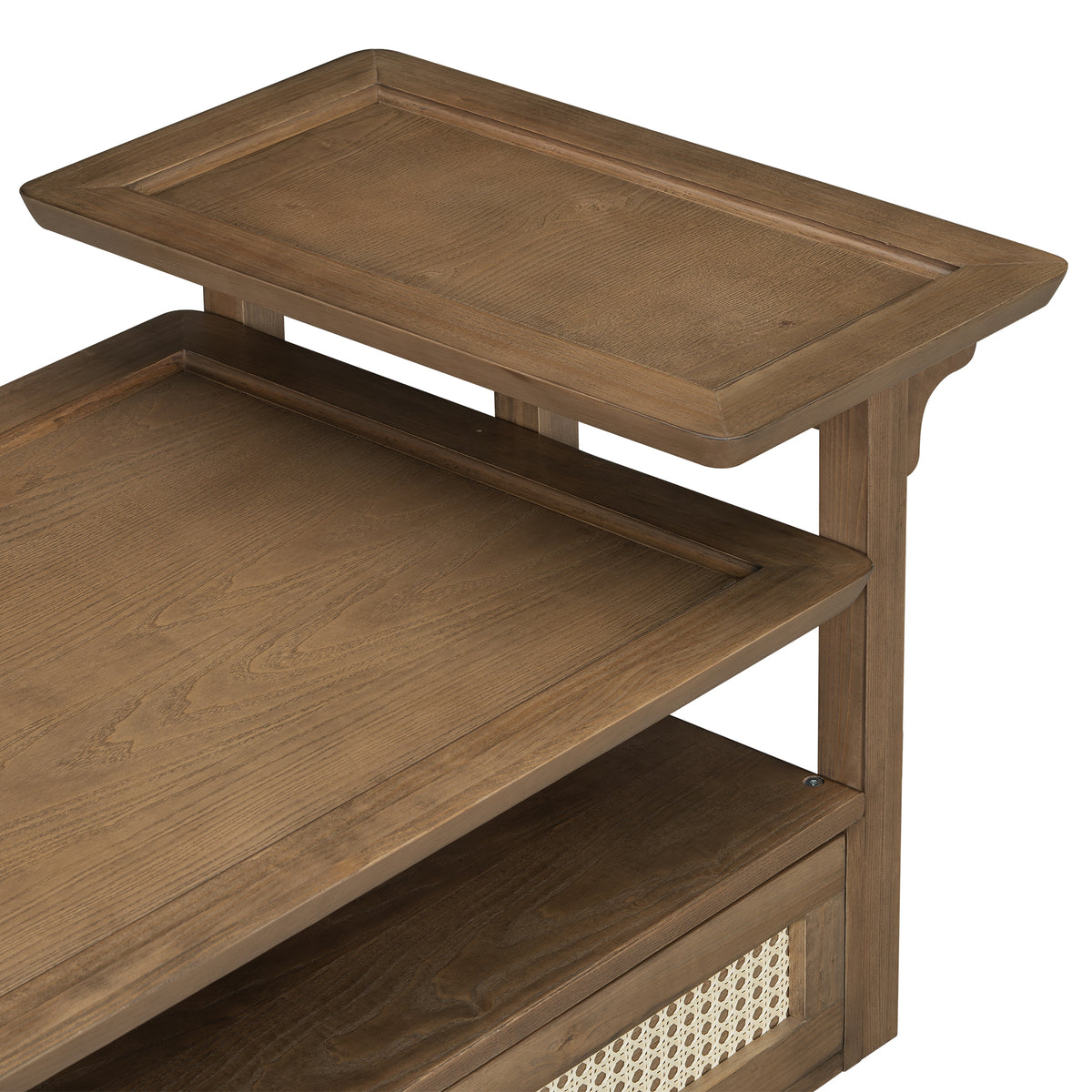 variant-group:rf-n724p232190d|Roomfitters Modern Coffee Table with Open Shelf, Dual Tabletops and Rattan Accent Storage, Walnut