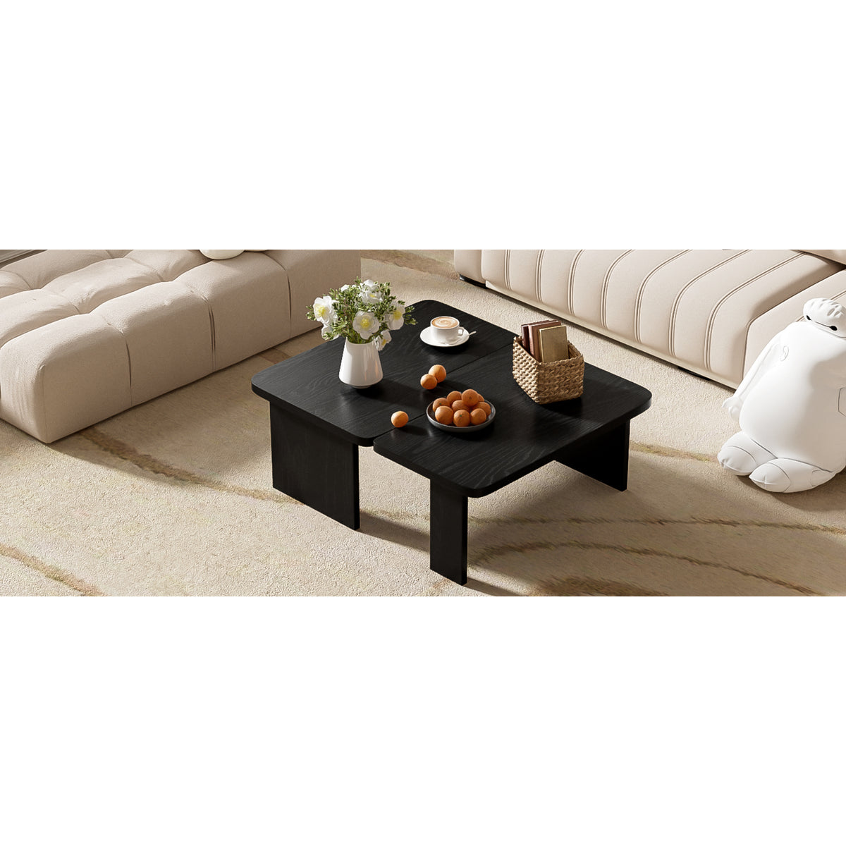 variant-group:rf-n724p232174b|Roomfitters Minimalist Coffee Table Set, Rectangular Center Table with Two-Tone Design, Black