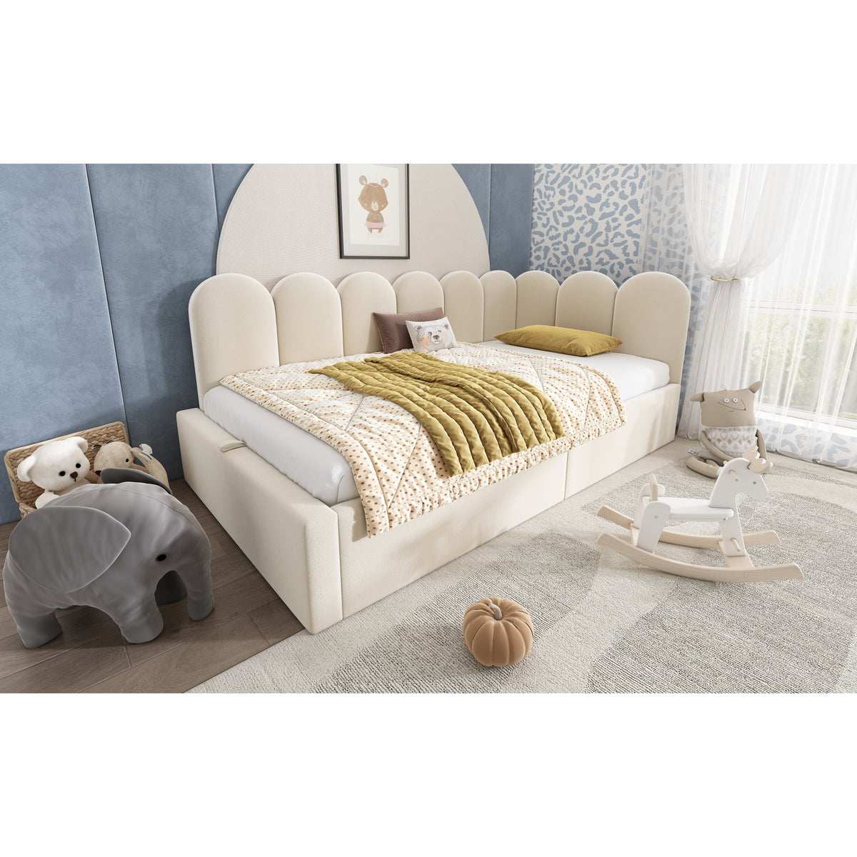 variant-group:rf-n736p333613b|Roomfitters Upholstered Twin Size Ottoman Daybed with Storage, Sofa Bed with Metal Slat Frame, Velvet Beige
