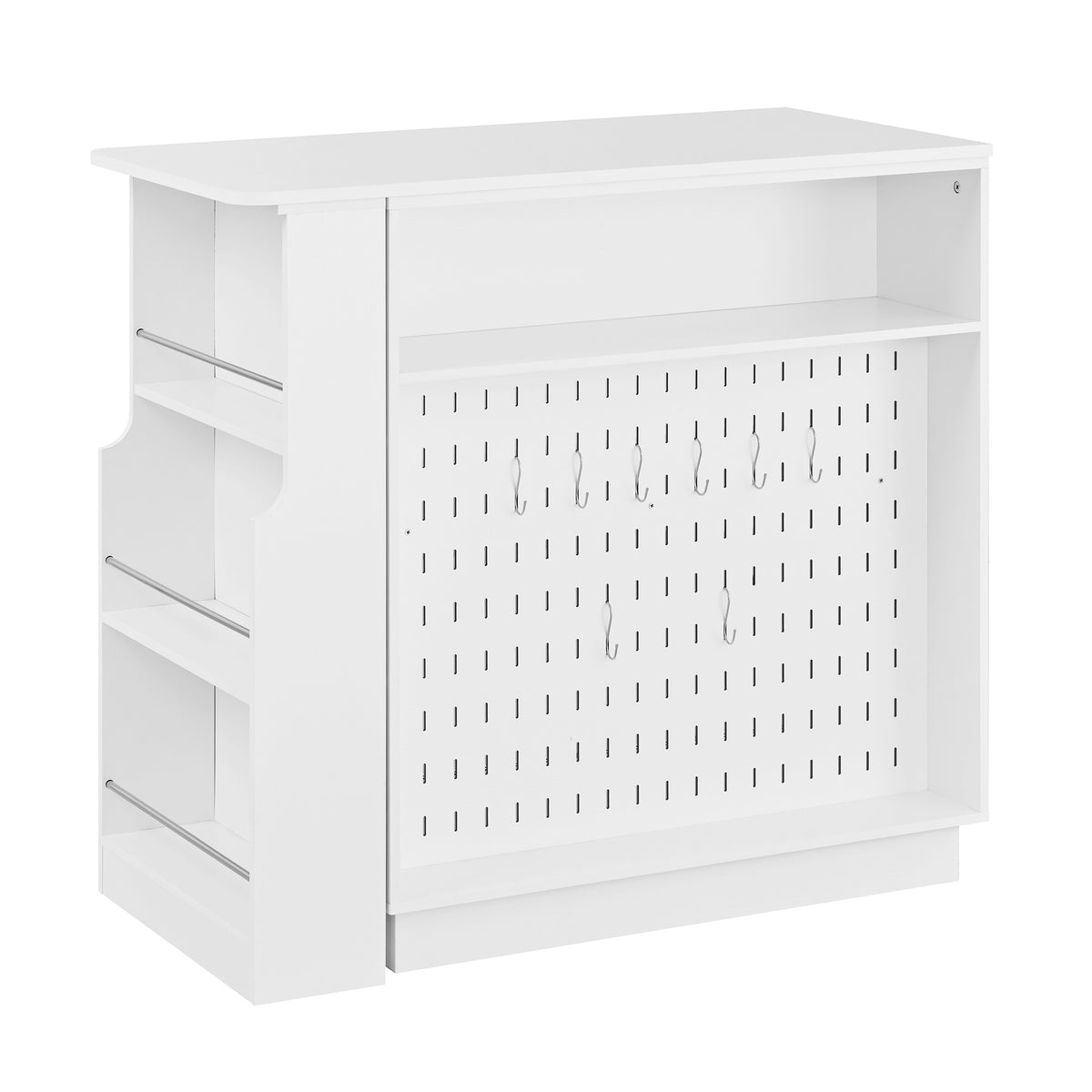 variant-group:rf-n711p437809k|Roomfitters White MDF Counter Height Kitchen Island Sideboard Cabinet, Extendable Table, Acrylic Sliding Doors