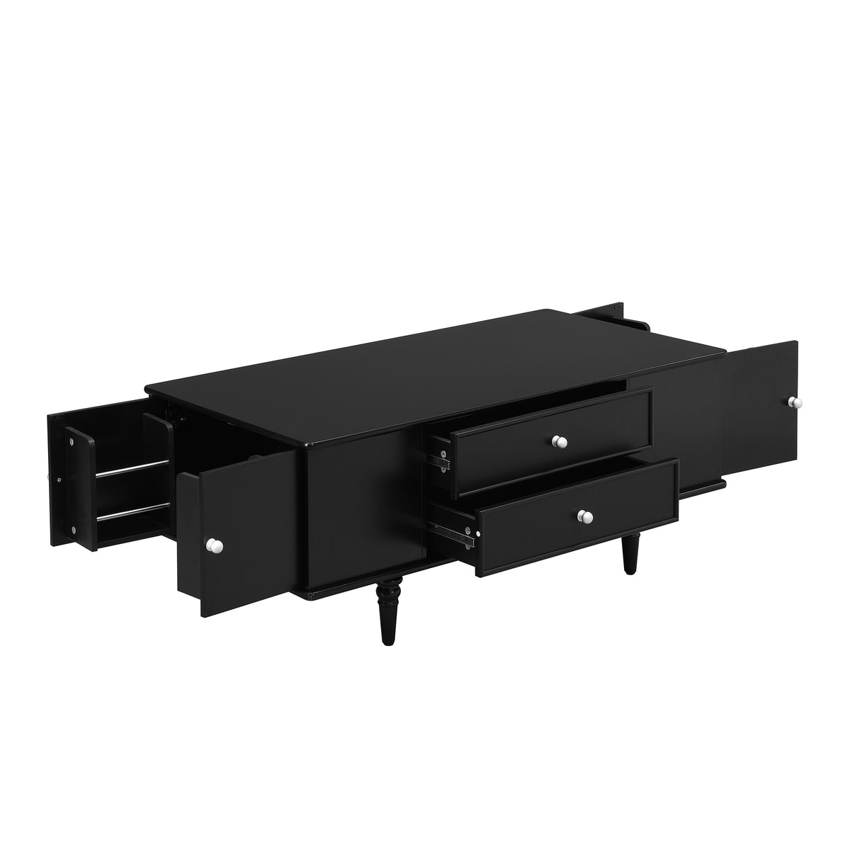 variant-group:rf-n724p286418b|Roomfitters Modern Rectangle Coffee Table with 4 Drawers and Hidden Side Storage, Solid Wood Legs, Black