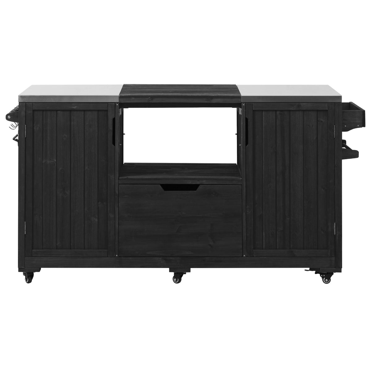 Roomfitters 66.5" Outdoor Grill Cart for Large Big Green Egg & Kamado Joe, Kitchen Island with Stainless Steel Top, Black