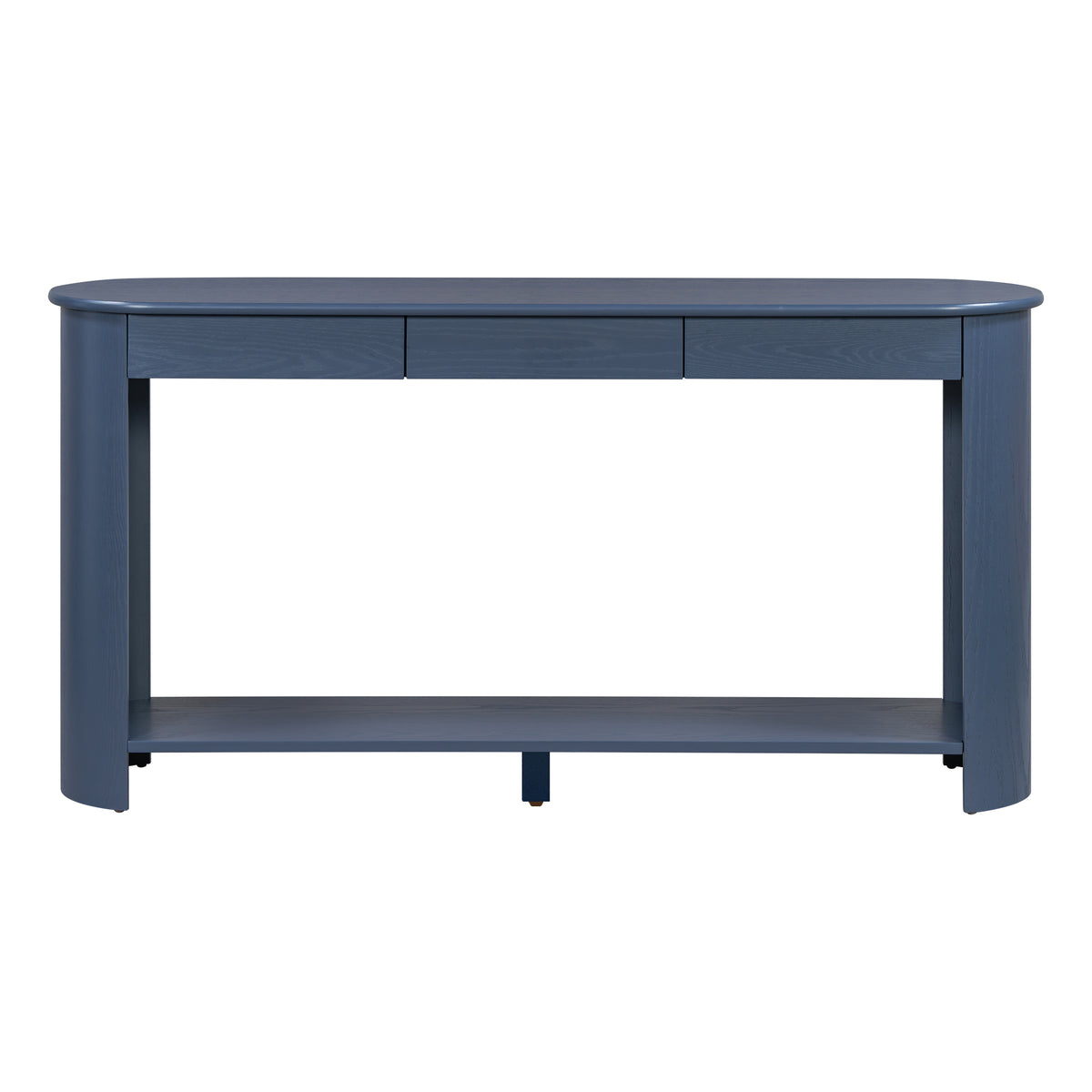 variant-group:rf-n711p395523c|Roomfitters Modern Farmhouse Navy Blue Oak Veneer Semi-Circular Console Table with 3 Drawers and Open Bottom Storage Shelf