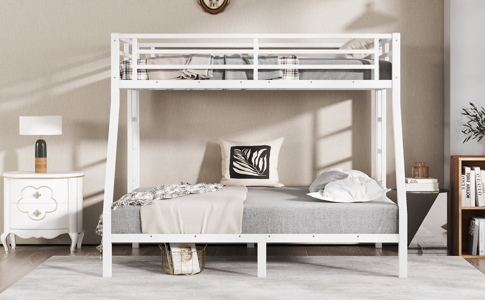 variant-group:rf-w1580p336604|Roomfitters Metal Twin Over Full Bunk Bed Frame with Ladder & Safety Rail, Heavy-Duty Space-Saving Design, White