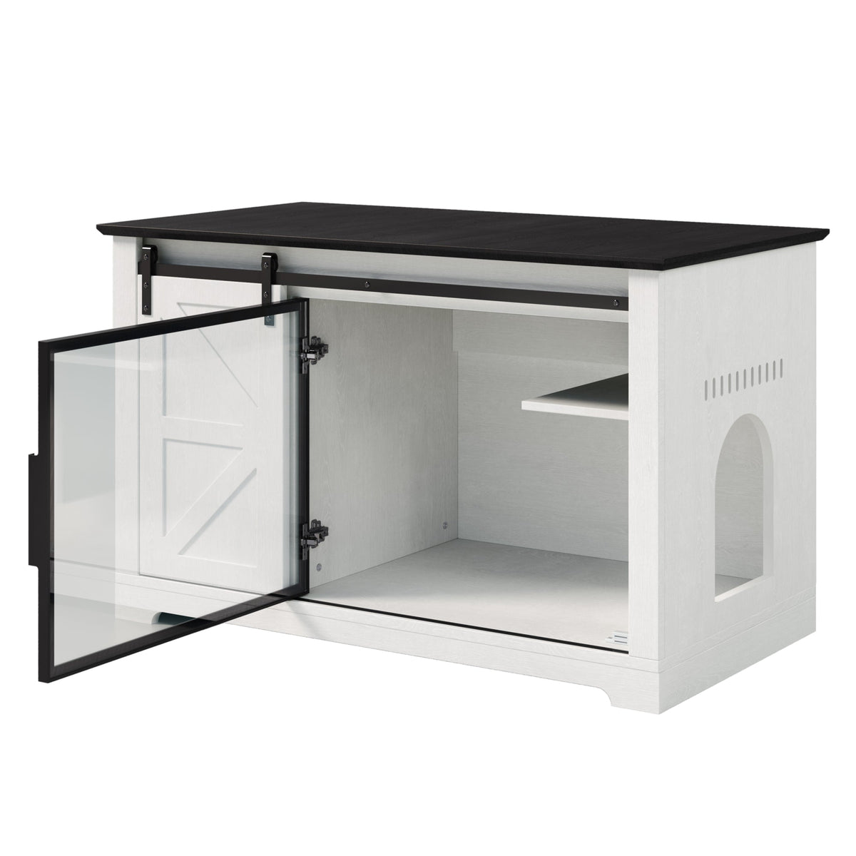 Roomfitters 46-Inch Farmhouse Cat Litter Box Enclosure Hidden Cabinet Nightstand with Sliding Barn Door White Roomfitters