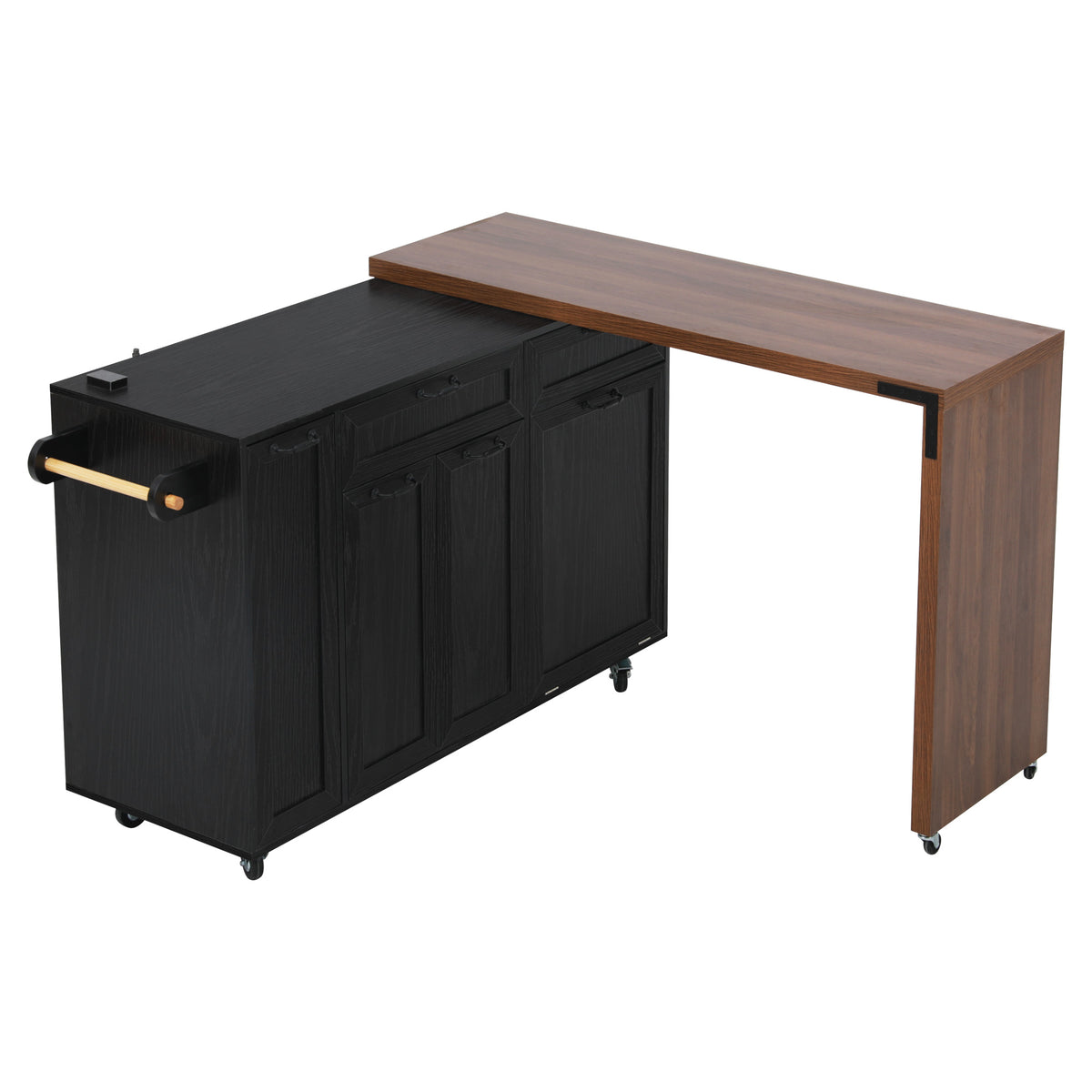 variant-group:rf-n707s000026b|Roomfitters 102.3" Kitchen Island with Tilt Out Trash Can Cabinet, Rolling Storage Cart, Slide-out Spice Rack, Black