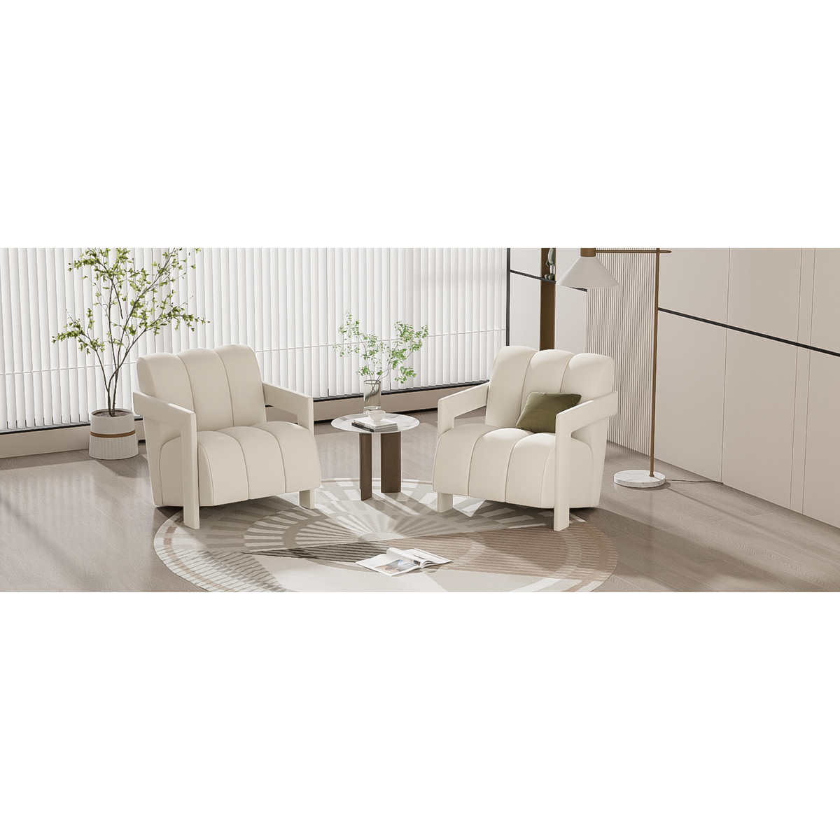 variant-group:rf-n724p256551a|Roomfitters Modern Minimalist Leisure Armchair with L-Shaped Armrests and Polyester Upholstery, White
