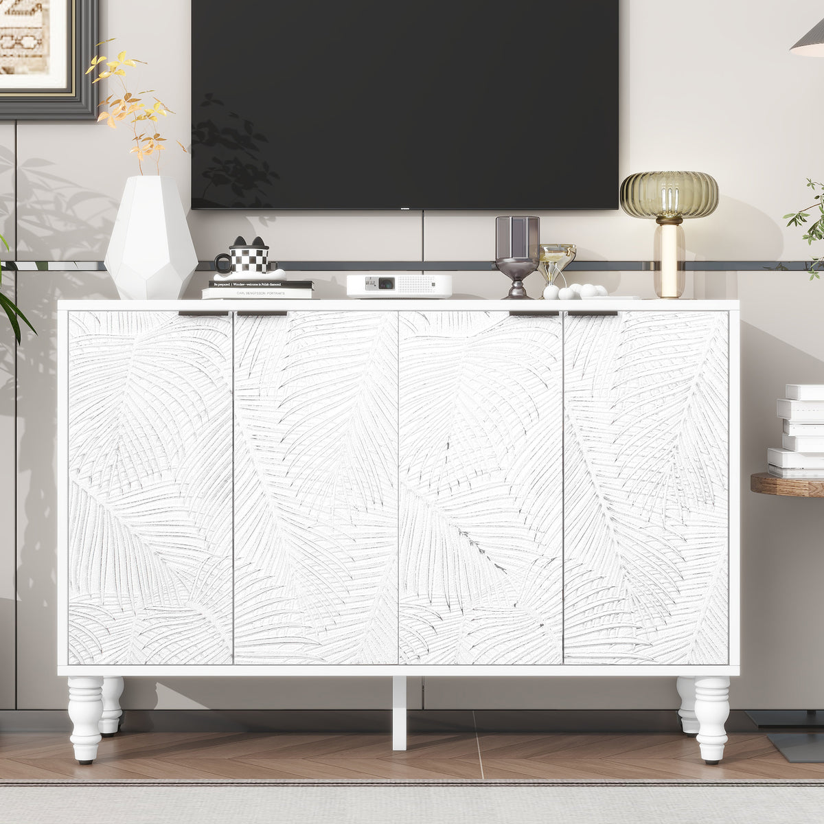 variant-group:rf-n724p233372k|Roomfitters Modern TV Stand for up to 43 Inch TV, Entertainment Console with Storage Compartments and Wood Legs, White