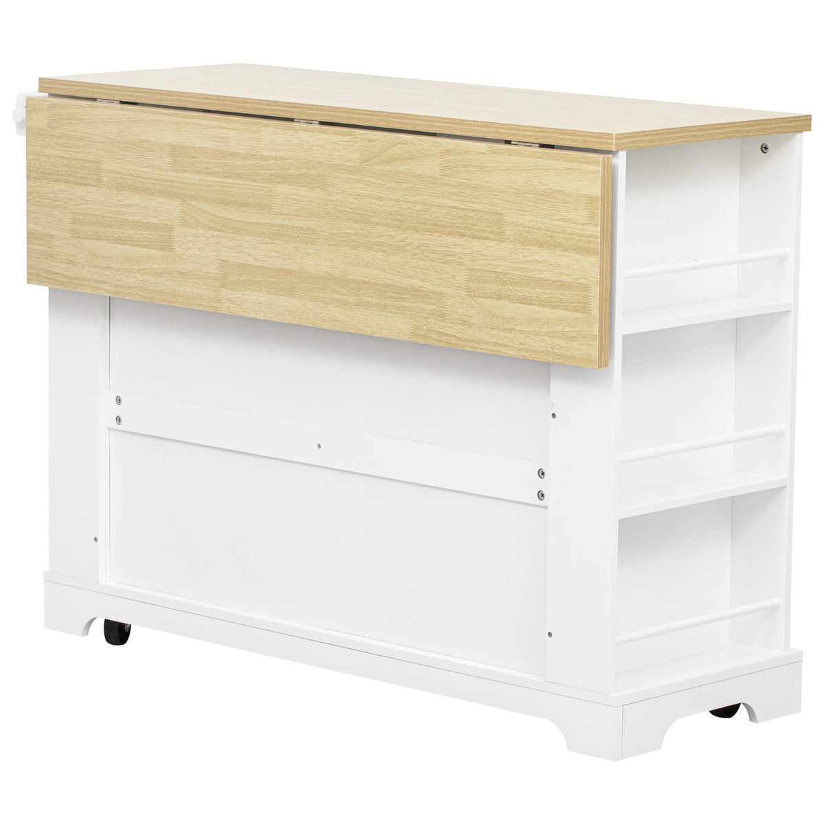 variant-group:rf-n707s307292w|Roomfitters 51" Kitchen Island with Power Outlet and Drop Leaf, Rolling Cabinet with Pull-Out Trash Can Drawer, White