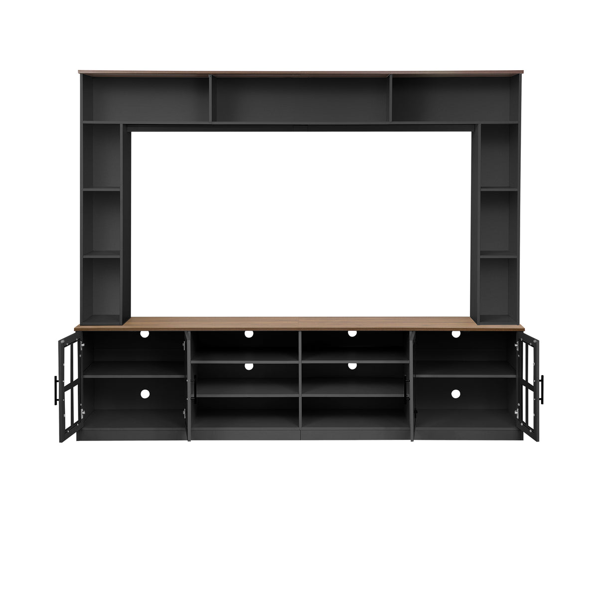 variant-group:rf-n724sj000127aab|Roomfitters Wall Unit Entertainment Center for up to 80 Inch TV, Media Console with Cabinets and Bookshelves, Black