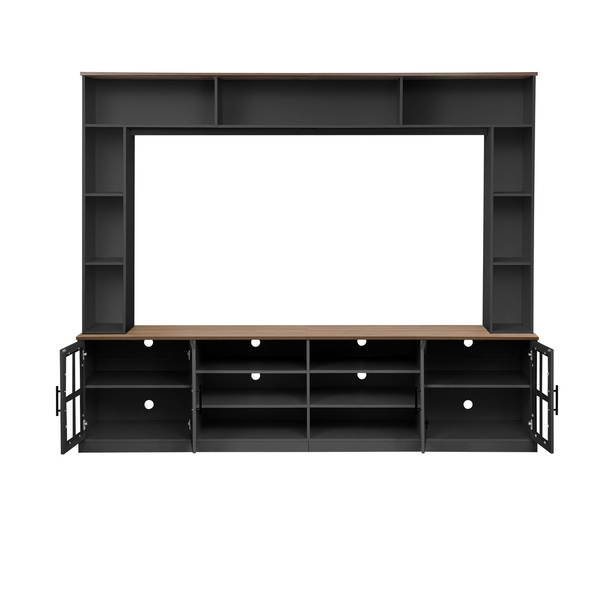 variant-group:rf-n724sj000161aab|Roomfitters 102"W Wall Unit Modern Entertainment Center, 18 Open Storage Shelves, Black