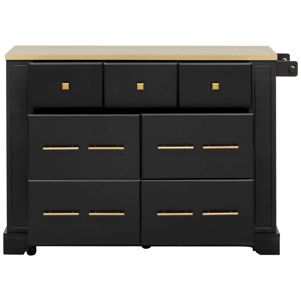 variant-group:rf-n707s307292b|Roomfitters 51" Kitchen Island with Power Outlet and Drop Leaf, Rolling Cabinet with Pull-Out Trash Can Drawer, Black
