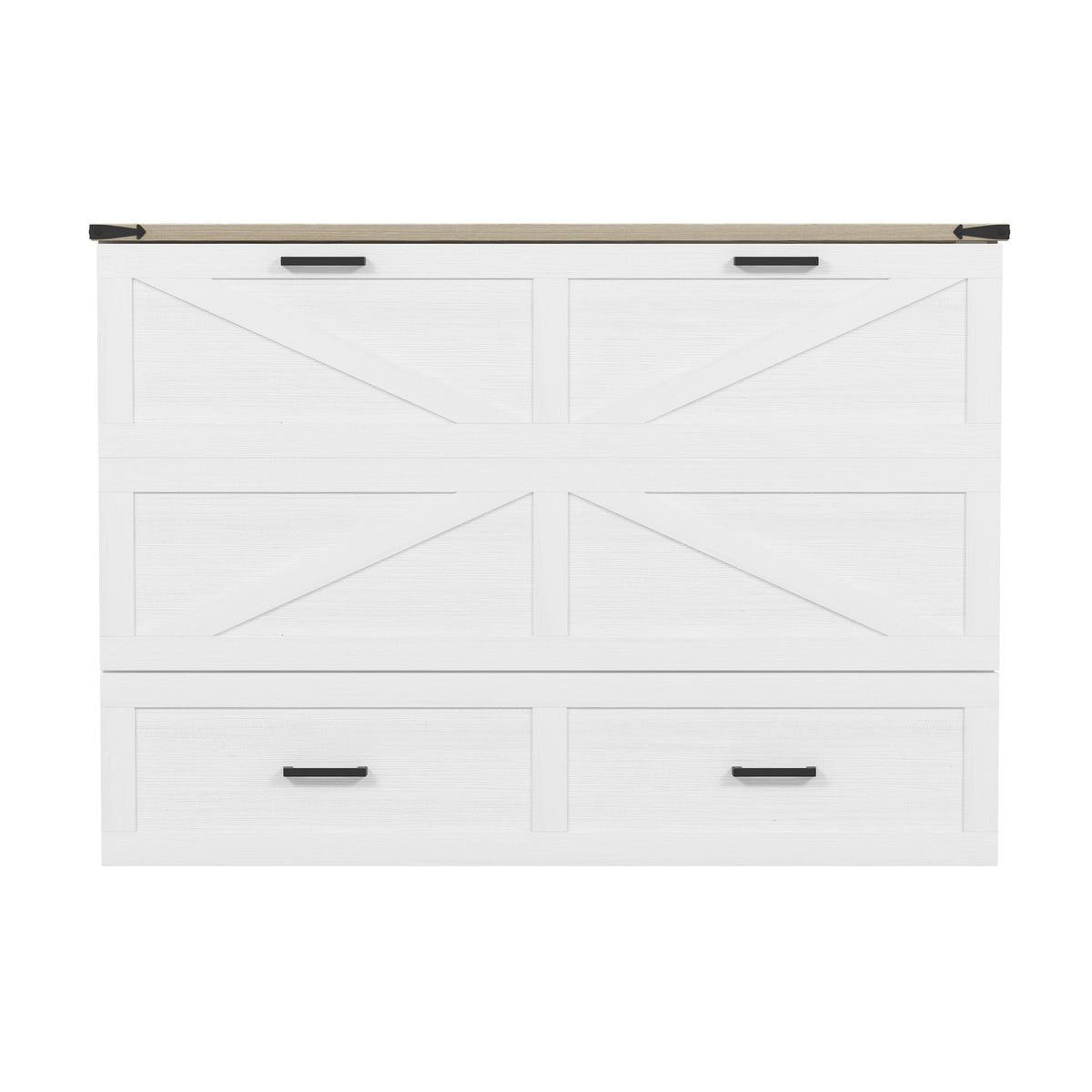 variant-group:rf-n733s237837w|Roomfitters Queen Size Farmhouse Murphy Cabinet Bed with Charging Station, Foldable Platform Bed with Large Storage for Guest Room, Small Bedroom, White