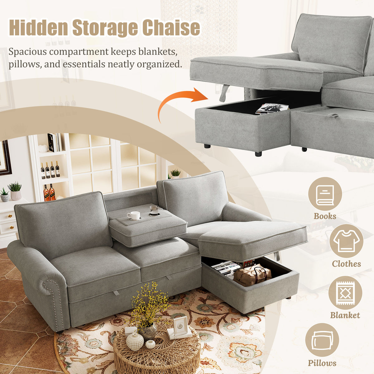 variant-group:rf-n711wy000466aae|Roomfitters 95" Convertible Sectional Sleeper Sofa L-Shaped Couch with Storage Chaise and Pull Out Bed for Living Room, Grey