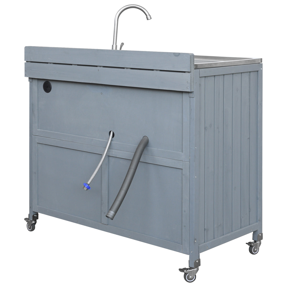 variant-group:rf-n707p370281g|Roomfitters 39.4" Outdoor Grill Cart with Stainless Steel Top, Prep Station with Sink and Storage Cabinet, Grey+Blue