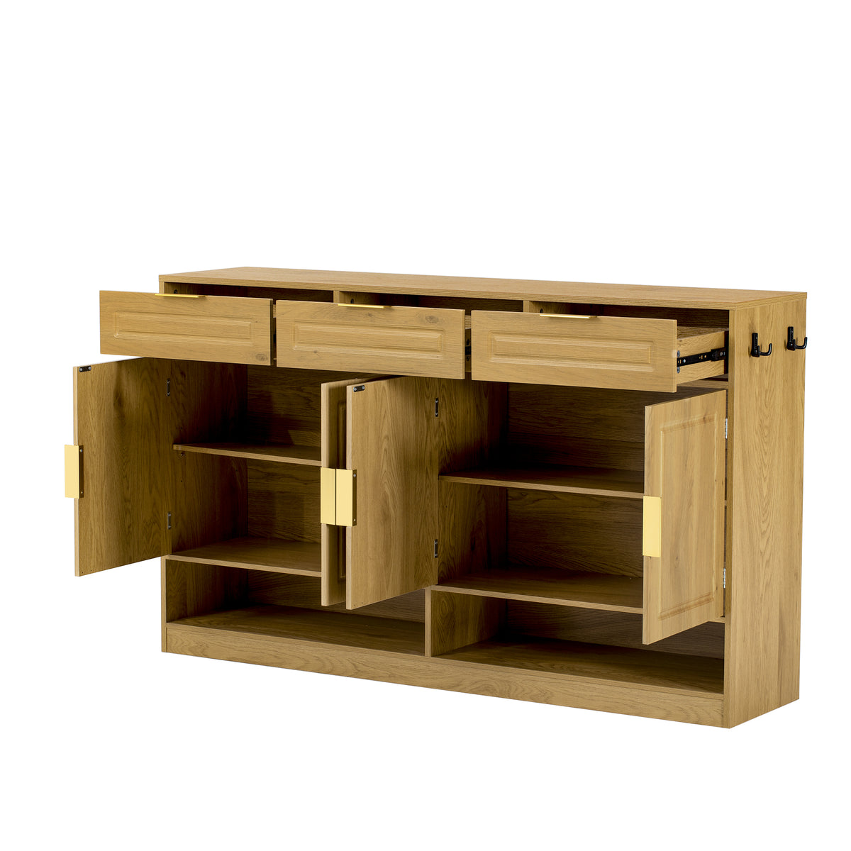 variant-group:rf-n711p345213o|Roomfitters 59.1" Farmhouse Sideboard Buffet Cabinet with 3 Drawers and 4 Doors, Kitchen Storage with Open Shelf, Natural