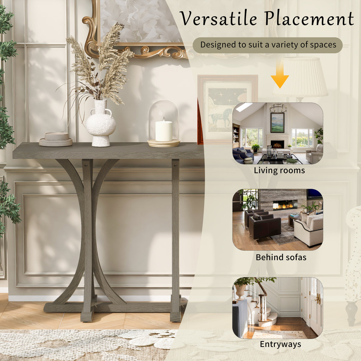variant-group:rf-n711p295300e|Roomfitters 59.8" Console Table with Oak Veneer Top, Modern Arched Leg Entryway Sofa Table for Hallway & Living Room, Gray
