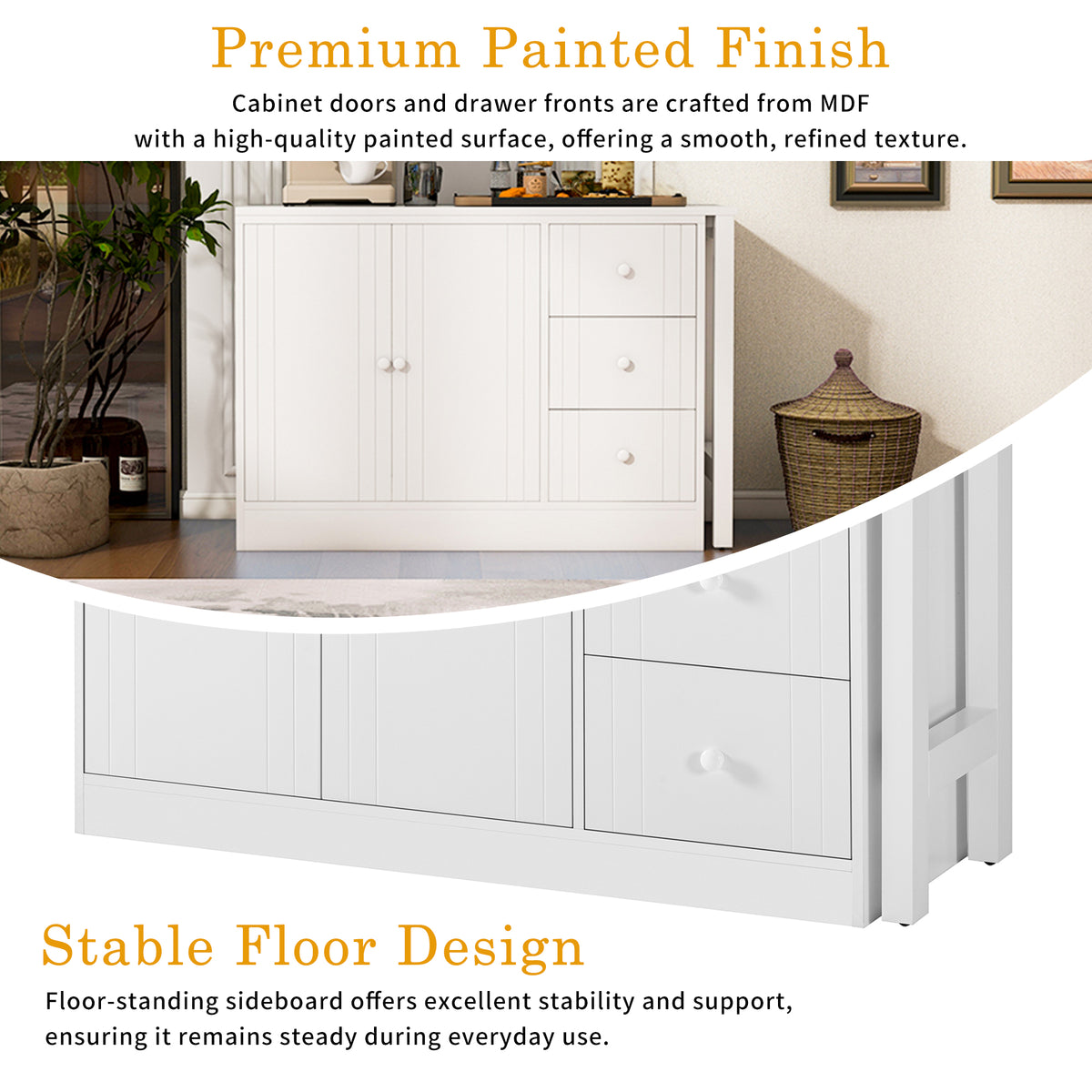 variant-group:rf-n711p334768k|Roomfitters Extendable Sideboard Buffet Cabinet with Storage, Multifunctional Console Table for Dining Room, White