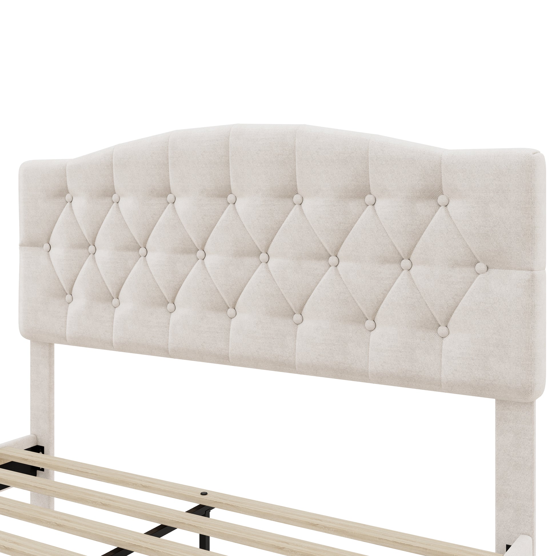 variant-group:rf-n701p342915b|Roomfitters Queen Size Elegant Tufted Upholstered Platform Bed Frame, Diamond Button Headboard, No Box Spring Needed, Beige