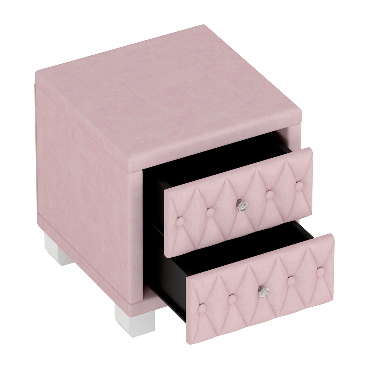 variant-group:rf-n733p210398h|Roomfitters Velvet Nightstand with Crystal Handles, Button-Tufted Upholstered Bedside Table with Two Storage Compartments, Pink
