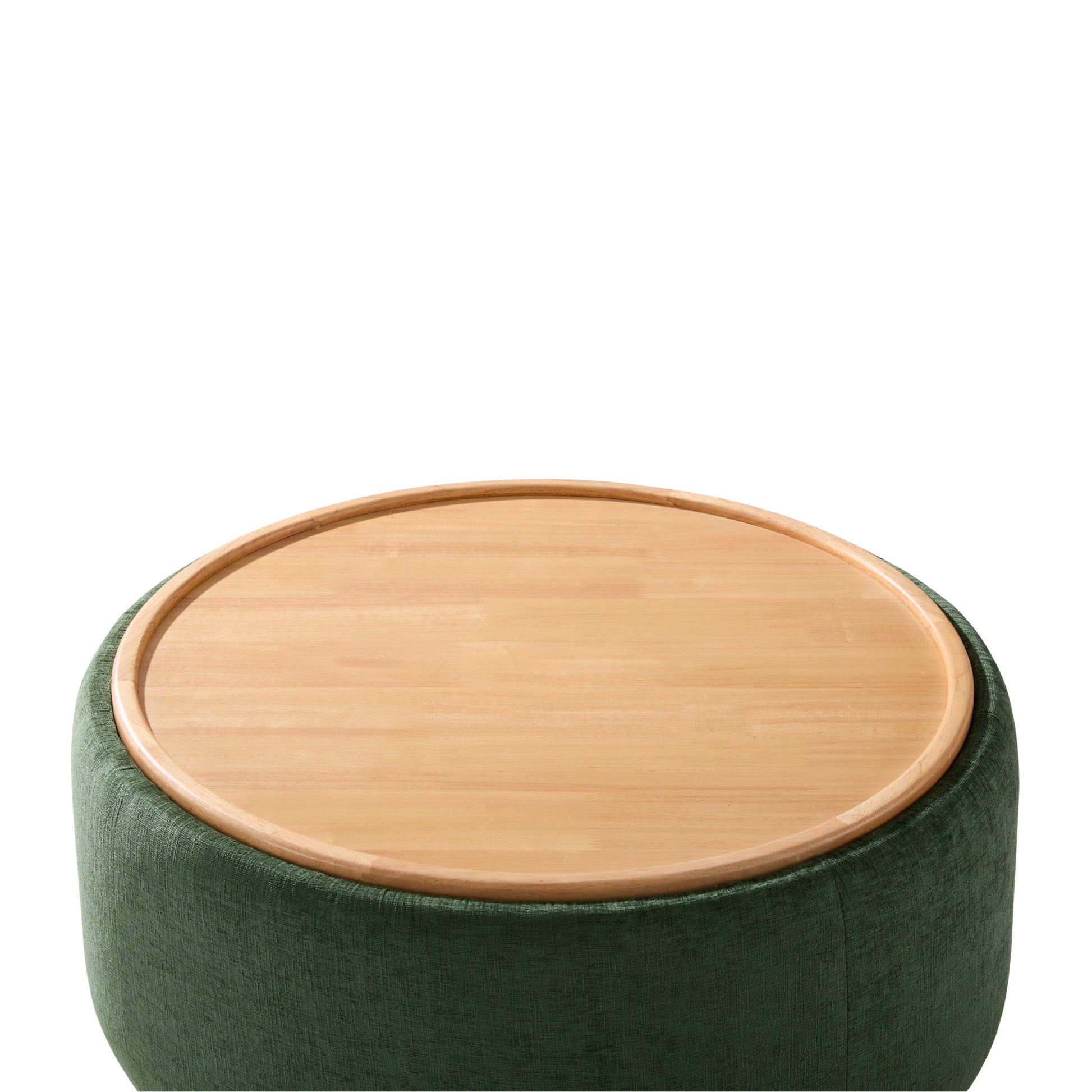 variant-group:rf-n723p405304g|Roomfitters 29 Inch Round Storage Ottoman with Reversible Wooden Tray Top, Upholstered Coffee Table for Living Room, Green