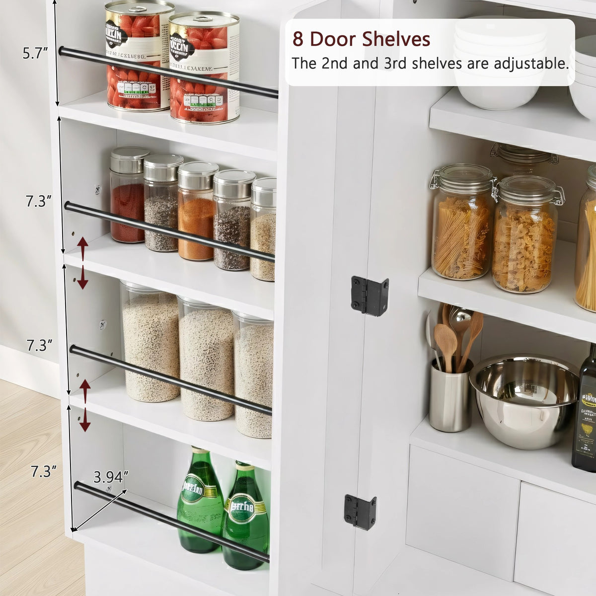 variant-group:rf-n707s000020w|Roomfitters 72" Tall Arched Kitchen Pantry Cabinet with Fluted Doors & Hidden Drawer, White