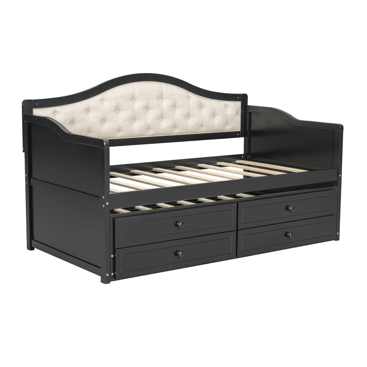variant-group:rf-n733s346767p|Roomfitters Twin Daybed with Trundle, Wooden Sofa Bed with 2 Storage Drawers & Tufted Backrest, Black